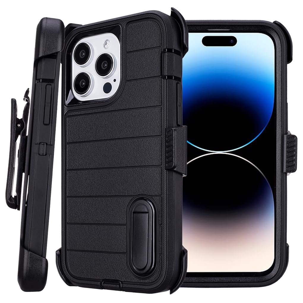 for Phone Case iPhone 14 Pro Max Case Black with Belt Clip Heavy Duty Holster for Shockproof Cases,3 Layers of Sturdy,Military Grade Defender Cover for iPhone 14 Pro Max Cases Black 6.7 Inch