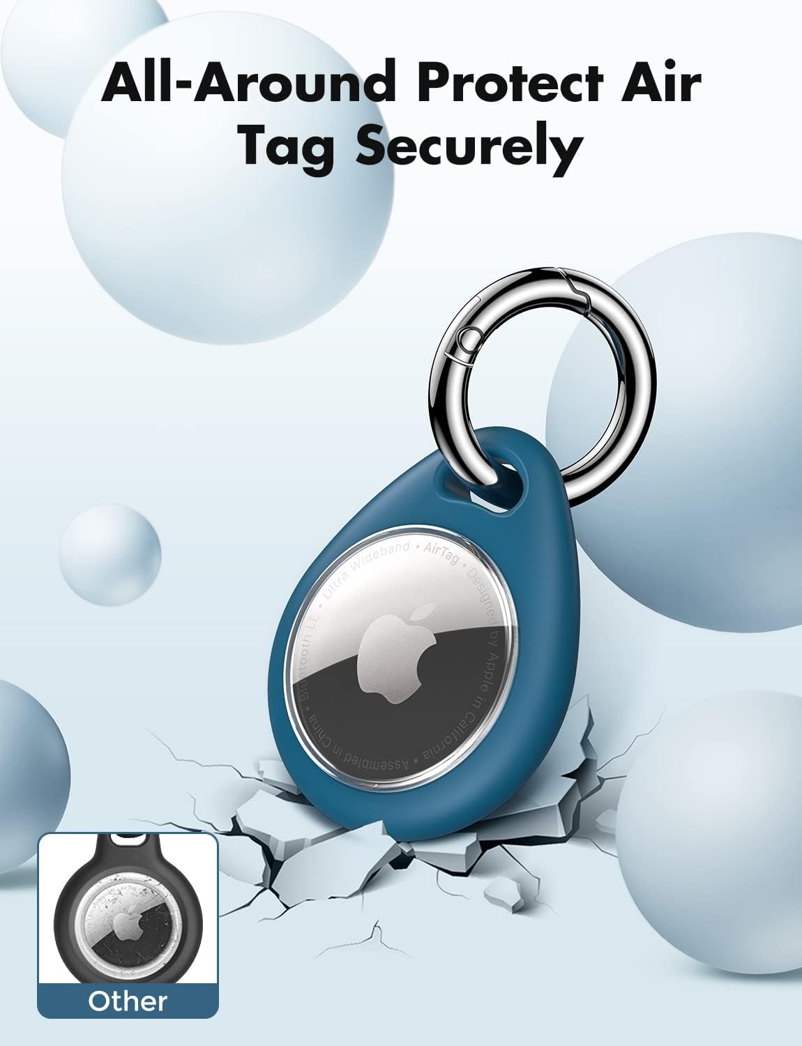 UNBREAKcable AirTag Holder for Apple - 4 Pack Air Tag Case [Fit Tightly Design] [Easy to Install] [Hold Securely] Waterproof TPU Protective Cover with Metal Keychain for Kids,Pet,Luggage,Backpack,Keys