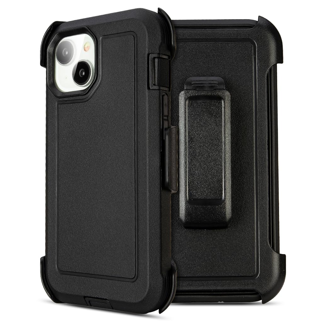 for Black iPhone 15 Case with Belt Clip, Shockproof Heavy Duty Rugged, 3 Layers of Sturdy,Anti-Drop, Military-Grade Defender Cover for iPhone 15 Case Black