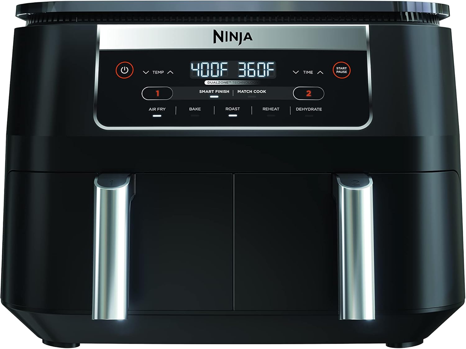 Ninja DZ090 6-Quart Dual-Zone 2-Basket Air Fryer - Roast, Bake, Dehydrate (Renewed)