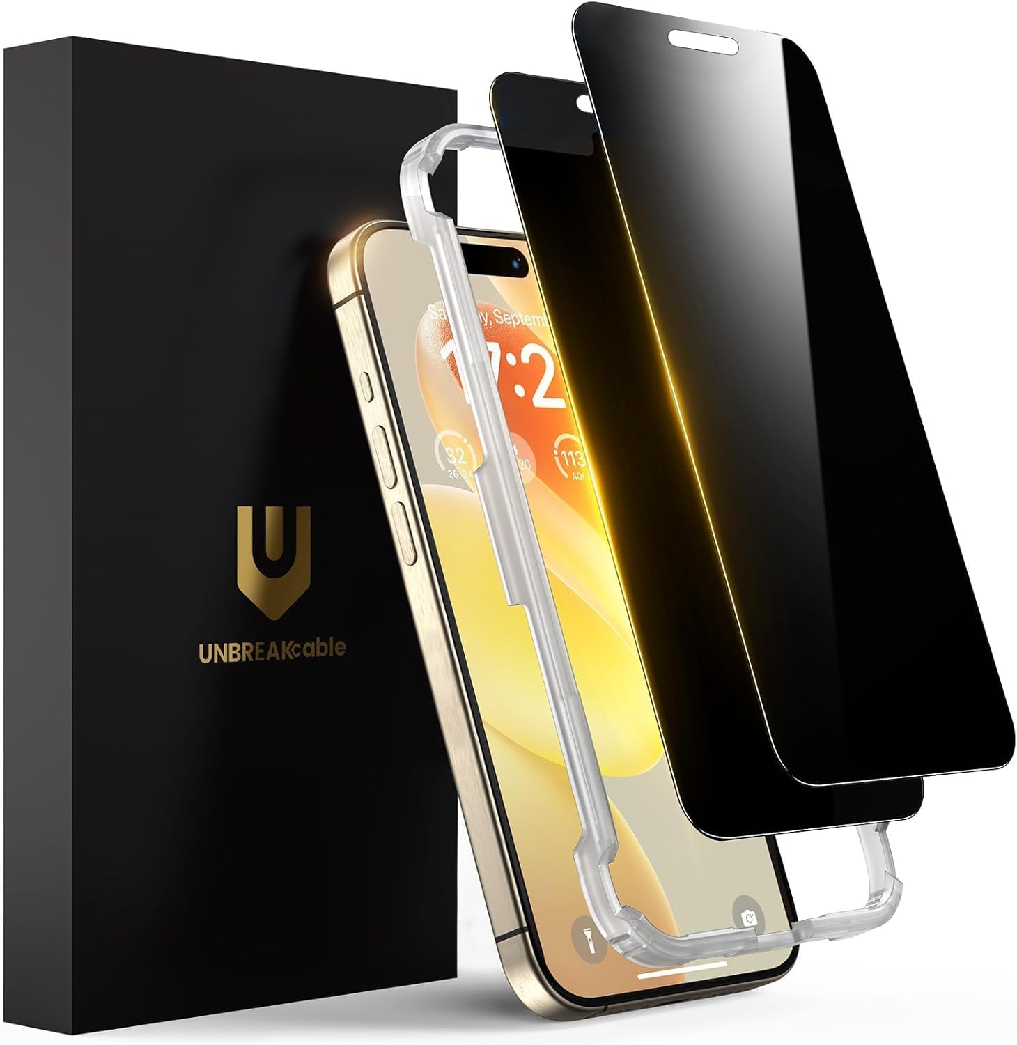 UNBREAKcable Privacy Screen Protector for iPhone 16 Pro Max, Anti-Spy Shatterproof Tempered Glass [True 28°Anti Spy] [9H Hardness] [Easy Installation Frame] Black Protector for iPhone 6.9" - 2 Pack