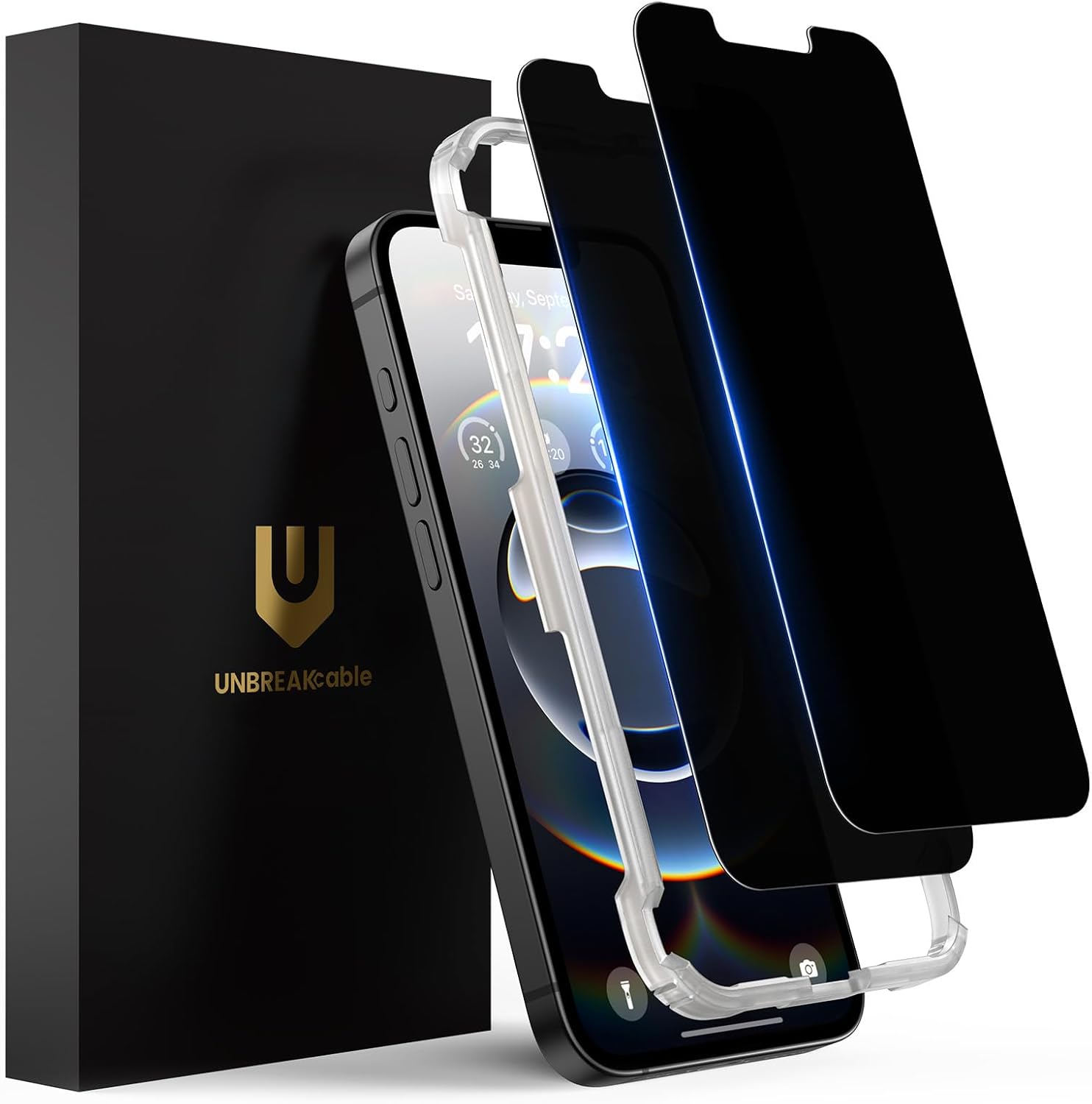 UNBREAKcable Privacy Screen Protector for iPhone 16 Pro Max, Anti-Spy Shatterproof Tempered Glass [True 28°Anti Spy] [9H Hardness] [Easy Installation Frame] Black Protector for iPhone 6.9" - 2 Pack