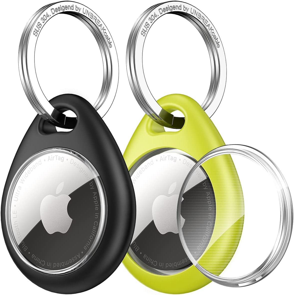 UNBREAKcable AirTag Holder for Apple - 4 Pack Air Tag Case [Fit Tightly Design] [Easy to Install] [Hold Securely] Waterproof TPU Protective Cover with Metal Keychain for Kids,Pet,Luggage,Backpack,Keys