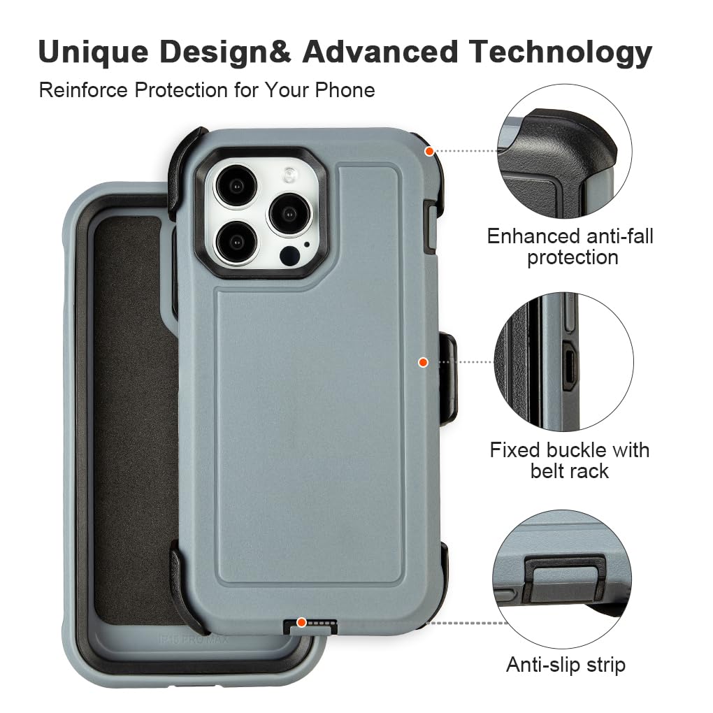 for Black iPhone 16 Pro Case with Belt Clip, for Shockproof iPhone 16 Pro Case Heavy Duty,3 Layers of Sturdy,Anti-Drop,Military-Grade Defender Cover for iPhone 16Pro Case Black