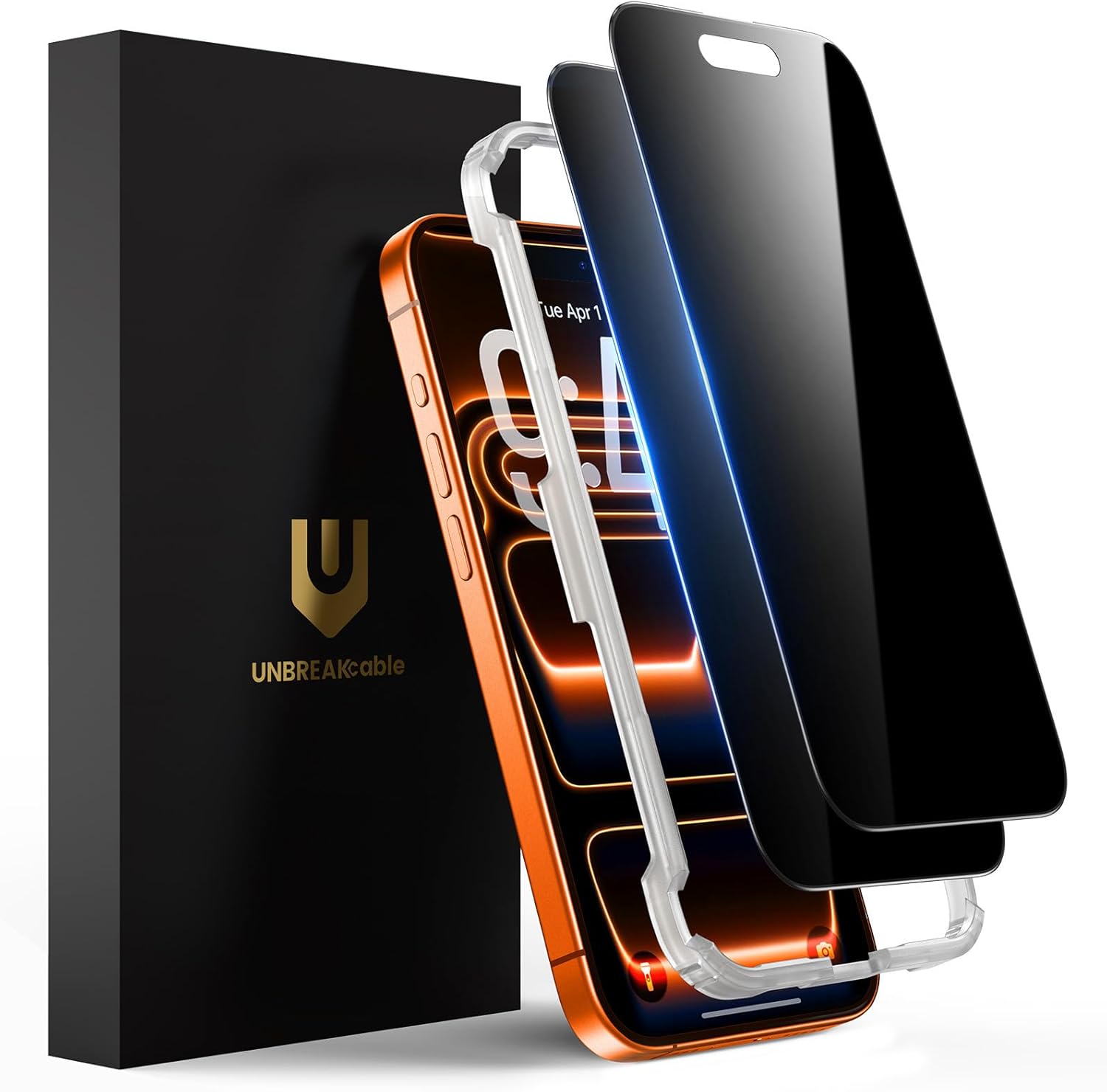 UNBREAKcable Privacy Screen Protector for iPhone 16 Pro Max, Anti-Spy Shatterproof Tempered Glass [True 28°Anti Spy] [9H Hardness] [Easy Installation Frame] Black Protector for iPhone 6.9" - 2 Pack