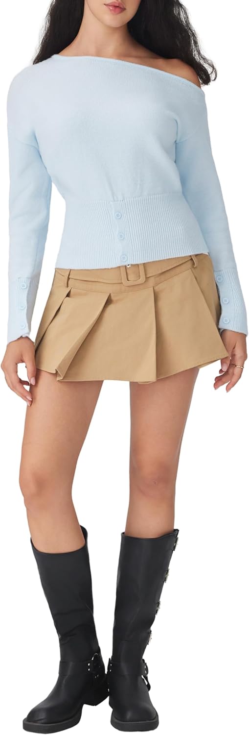 CIDER Off The Shoulder Sweaters for Women Cute Long Sleeve One Shoulder Fall Outfits Knit Pullover Sweater Tops Trendy