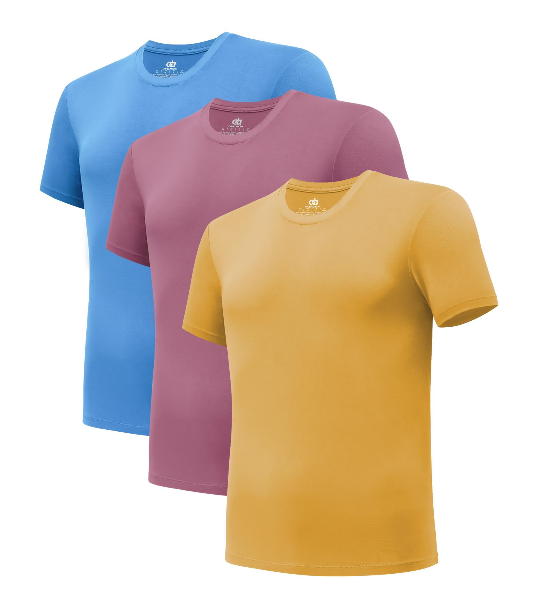 DAVID ARCHY Men's Undershirt Bamboo Rayon Moisture-Wicking Crewneck T-Shirts Stretch Tees for Men, 3 or 5 Pack