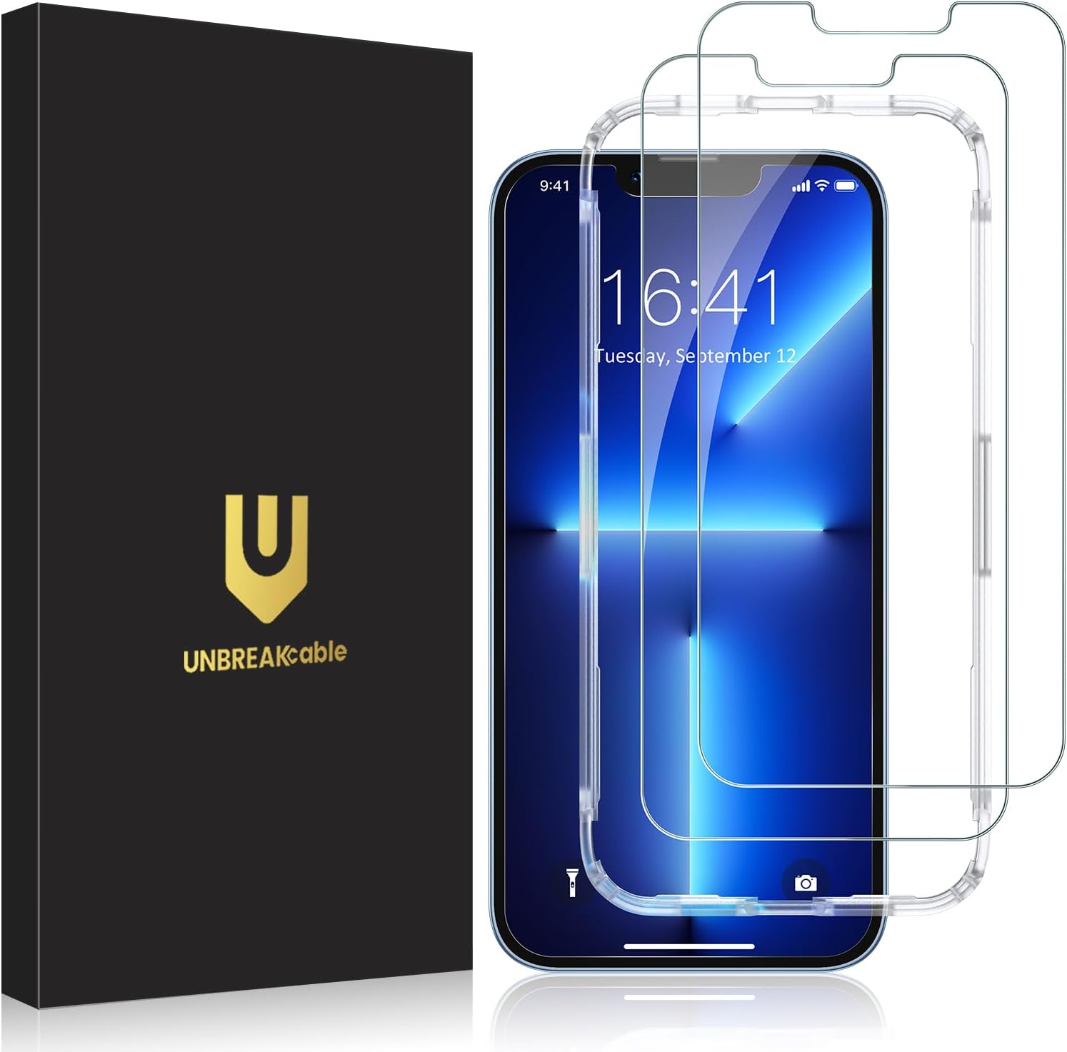 UNBREAKcable Shatterproof Tempered Glass Screen Protector for iPhone 12/12 Pro [2-Pack] [99.99% HD Clear] [Easy Installation Frame] [9H Hardness] [Full Coverage] [Bubble Free] for Apple 6.1''