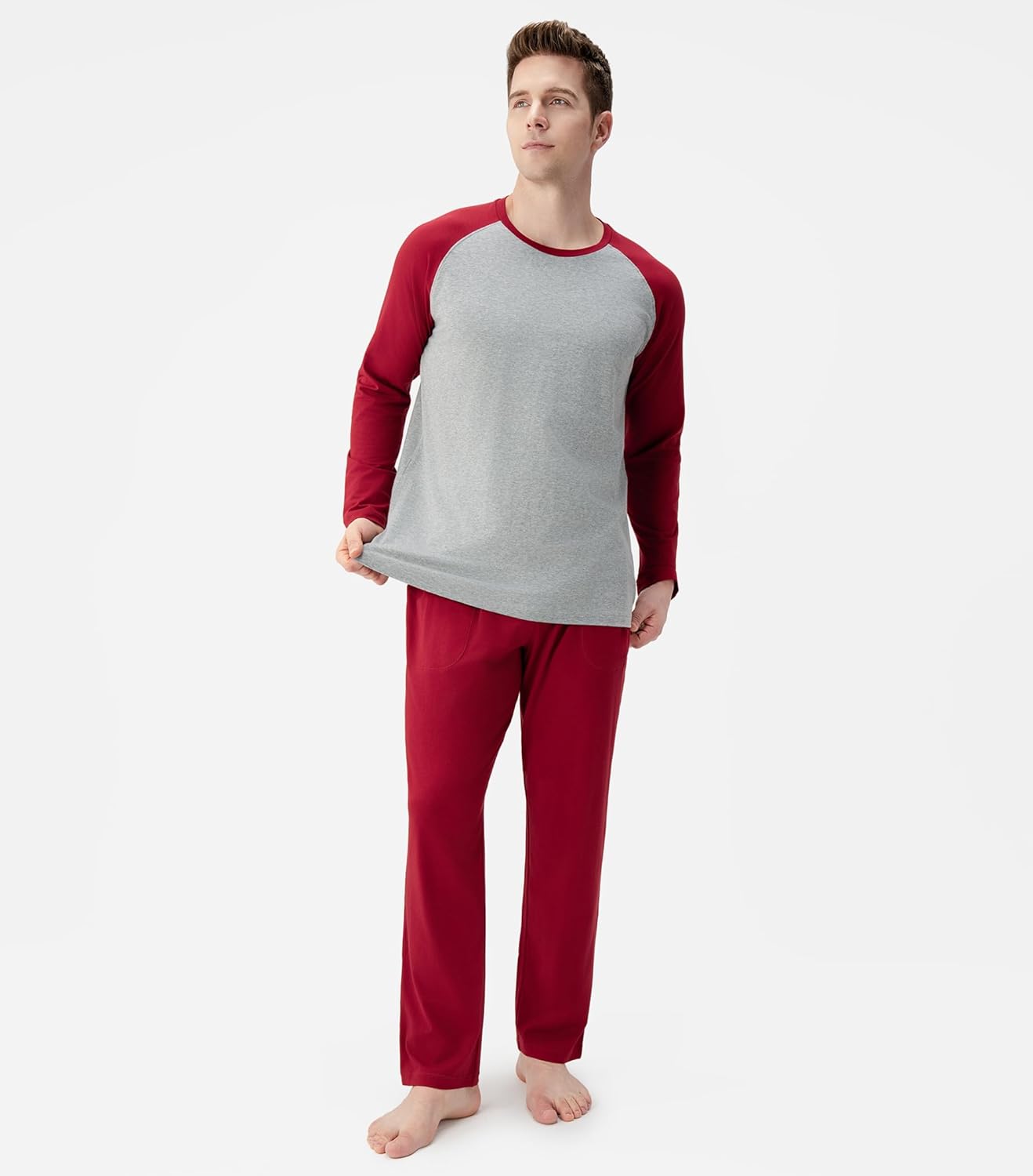 DAVID ARCHY Mens Pajamas Set - Soft Pj Sets for Men Long Sleeve Pajamas Men Cotton Mens Pjs Sets Loungewear with Pockets