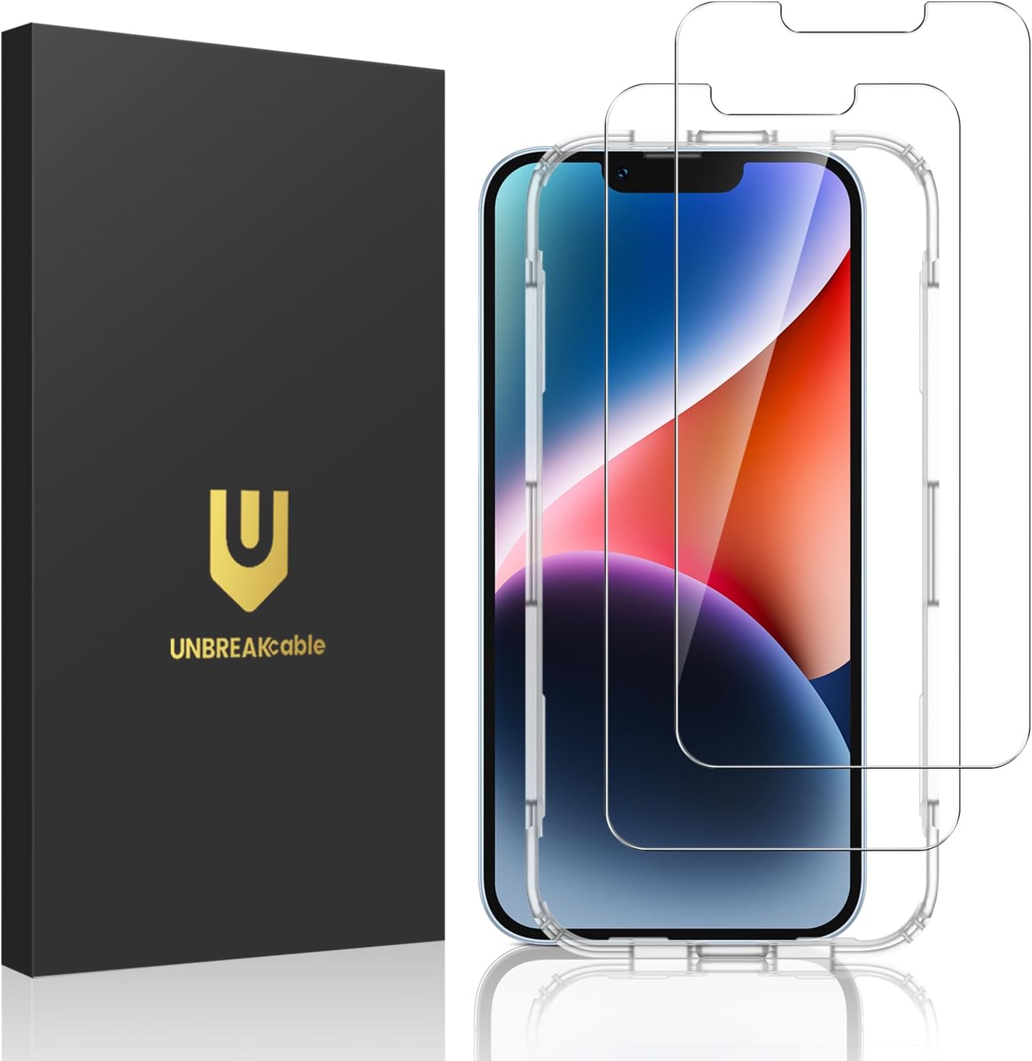 UNBREAKcable 2-Pack Screen Protector for iPhone 14/13/13 Pro Double Shatterproof Tempered Glass [Easy Installation Frame] [9H Hardness] [99.99% HD] [Bubble Free] for Apple 13 Pro/13/14 6.1 inch