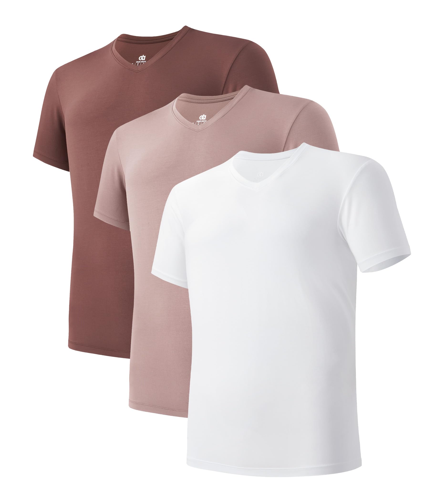 DAVID ARCHY Men's Undershirts Micro Modal Ultra Soft T-Shirts Stretch Moisture-Wicking Crewneck/V-Neck Tees for Men, 3-Pack