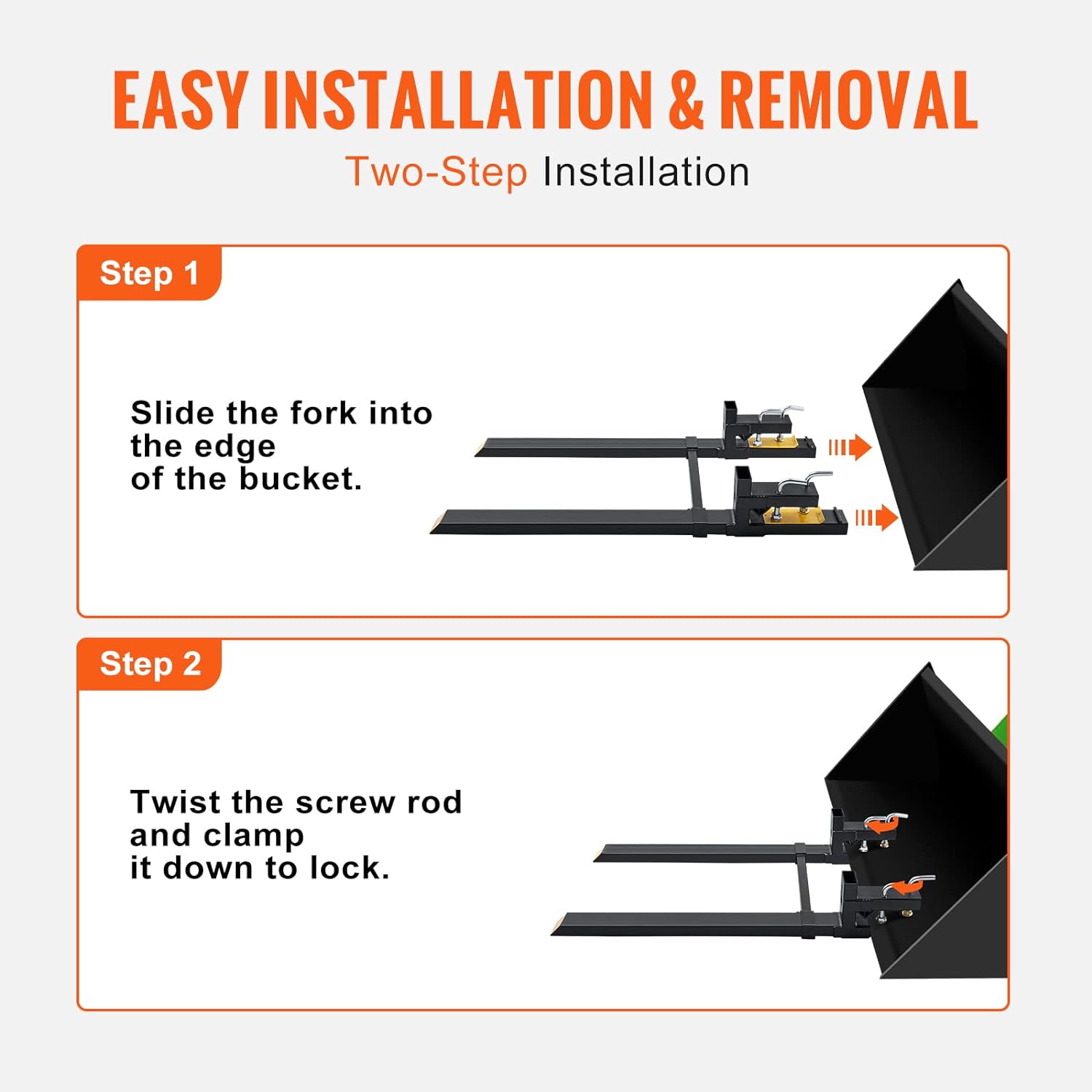 VEVOR Pallet Forks, 4000 lbs Clamp on Pallet Forks, 60" Total Length Heavy Duty Pallet Forks with Adjustable Stabilizer Bar, Tractor Bucket Forks for Loader Bucket Skid Steer Tractor