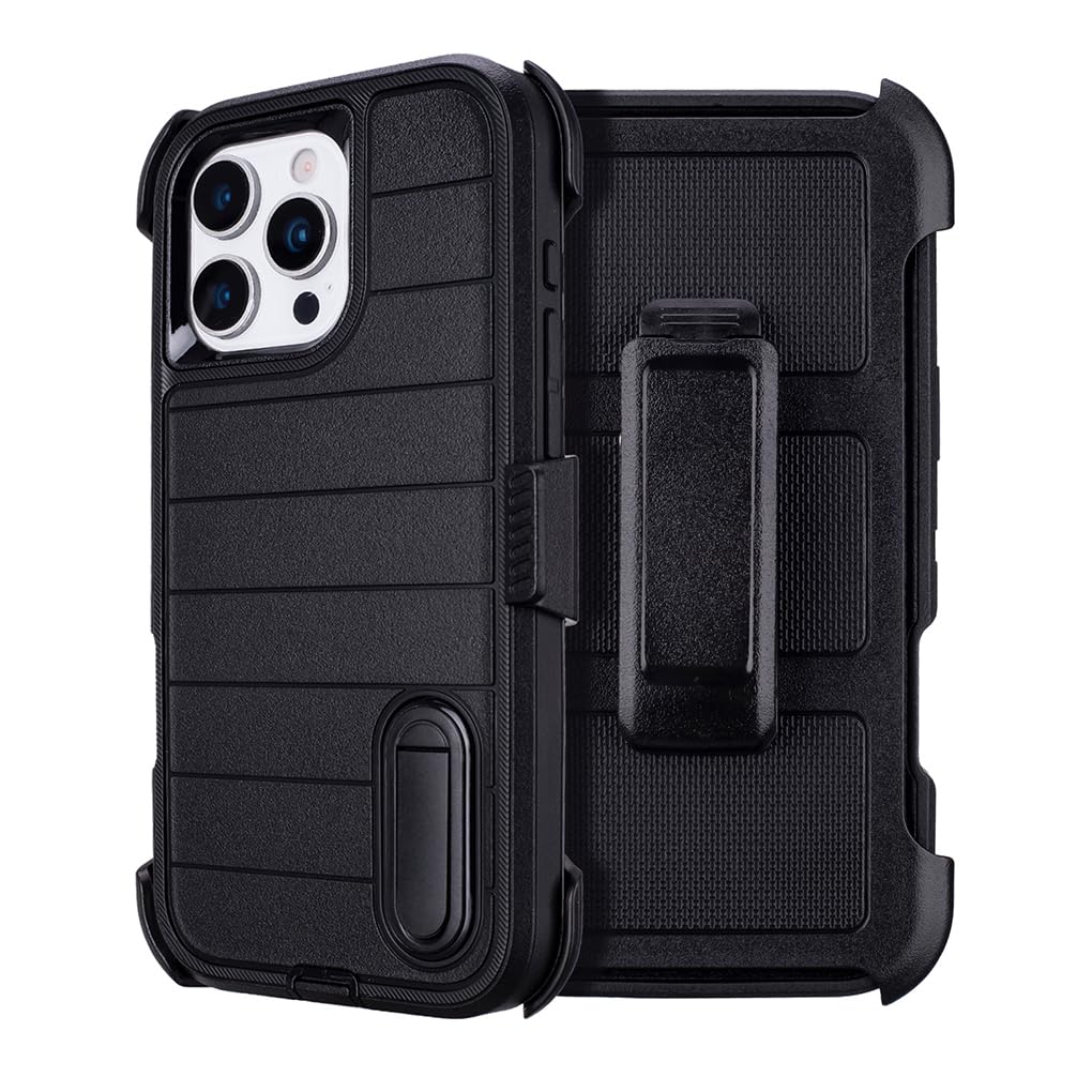 for Phone Case iPhone 16 Pro Max Case Black with Belt Clip Heavy Duty Holster for Shockproof Cases,3 Layers of Sturdy,Military Grade Defender Cover for iPhone 16 Pro Max Cases Black 6.9 Inch