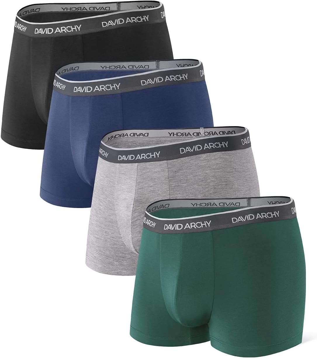 DAVID ARCHY Mens Trunks Underwear Soft Breathable Rayon Made from Bamboo Trunk No Fly Pouch