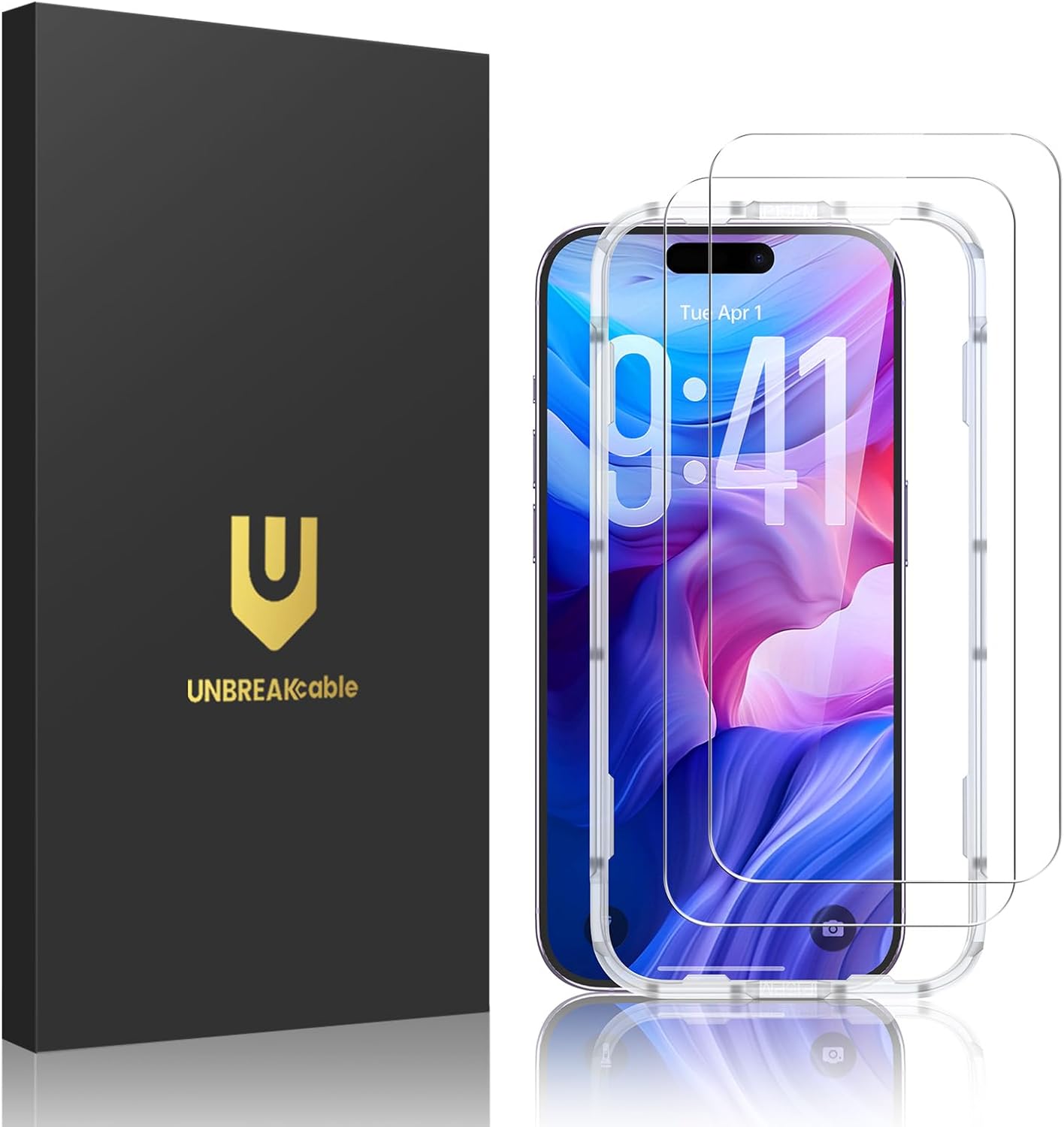 UNBREAKcable 2-Pack Screen Protector for iPhone 14/13/13 Pro Double Shatterproof Tempered Glass [Easy Installation Frame] [9H Hardness] [99.99% HD] [Bubble Free] for Apple 13 Pro/13/14 6.1 inch