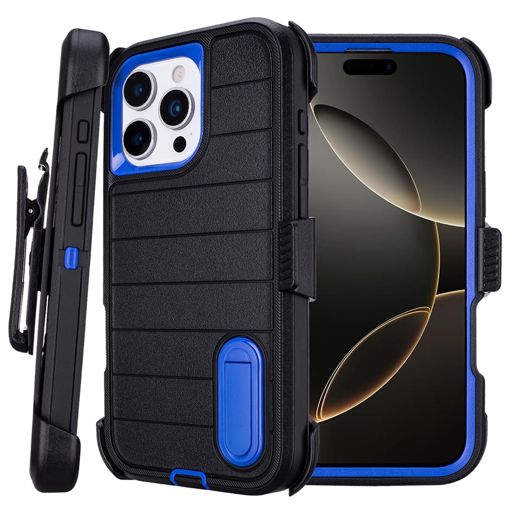 for Phone Case iPhone 16 Pro Max Case Black with Belt Clip Heavy Duty Holster for Shockproof Cases,3 Layers of Sturdy,Military Grade Defender Cover for iPhone 16 Pro Max Cases Black 6.9 Inch