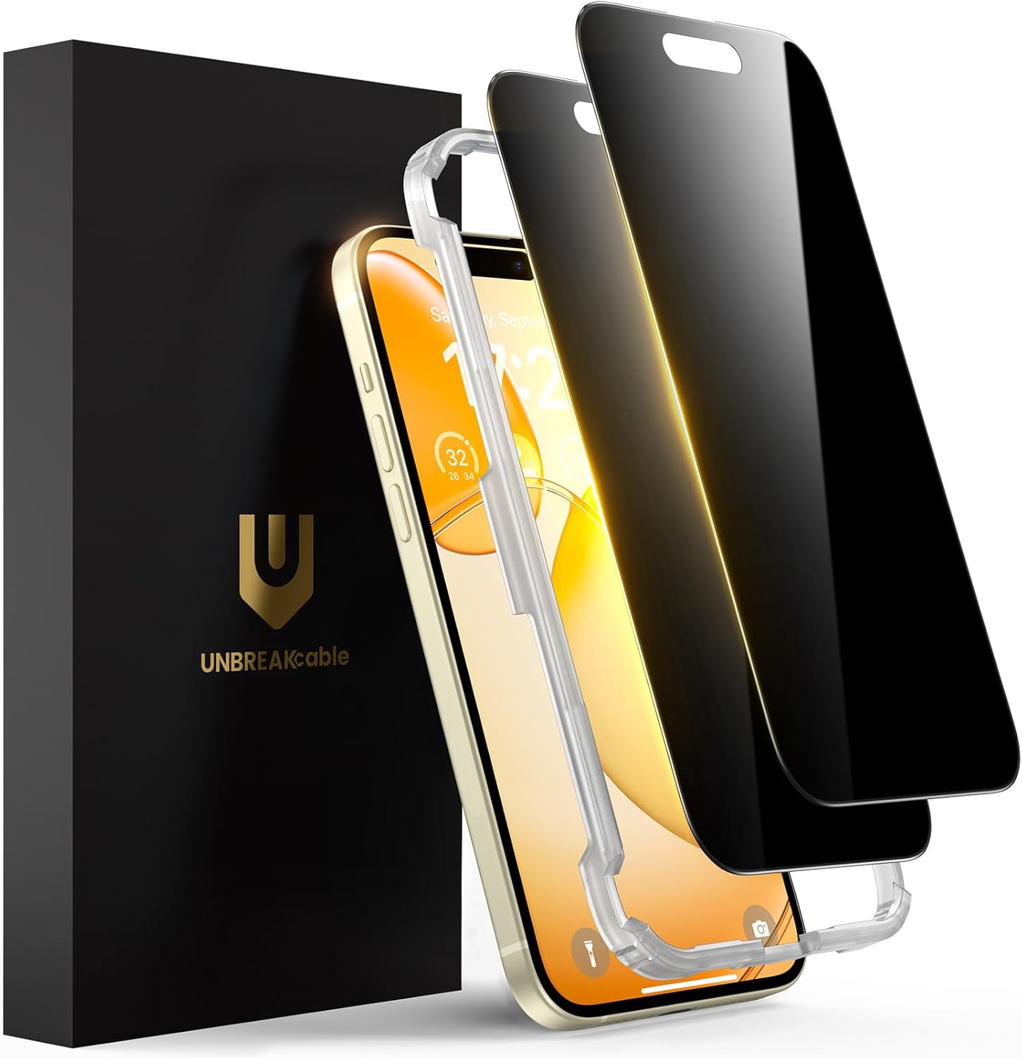 UNBREAKcable Privacy Screen Protector for iPhone 16 Pro Max, Full Coverage Shatterproof Tempered Glass [True 28°Anti Spy] [9H Hardness] [Installation Frame] Private Protector for iPhone 6.9"-2 Pack