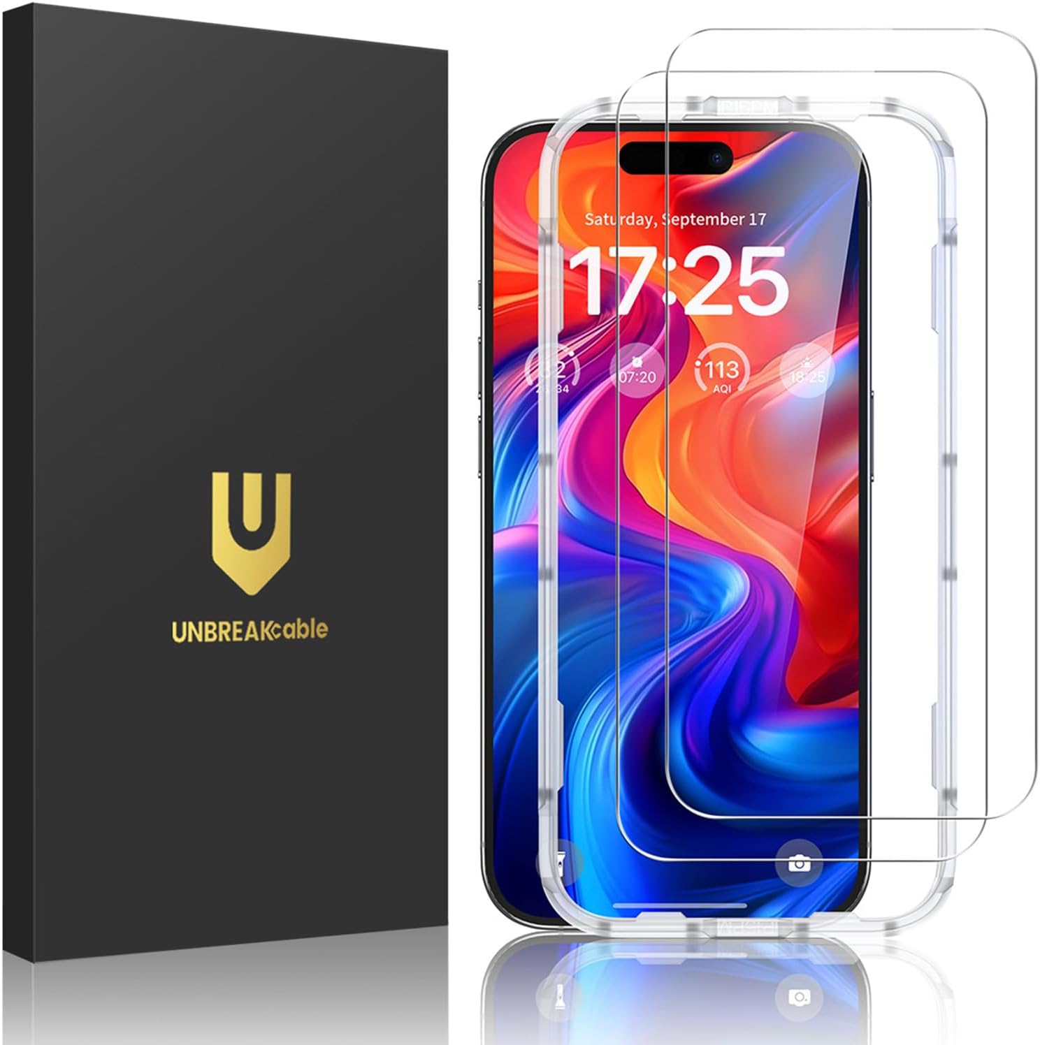 UNBREAKcable 2-Pack Screen Protector for iPhone 14/13/13 Pro Double Shatterproof Tempered Glass [Easy Installation Frame] [9H Hardness] [99.99% HD] [Bubble Free] for Apple 13 Pro/13/14 6.1 inch