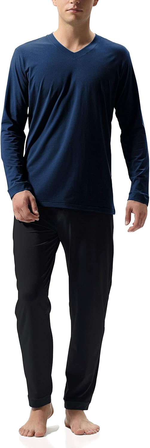 DAVID ARCHY Men's Pajamas Set Soft Cotton Long Sleeve Sleepwear Comfy Loungewear Pjs with Pockets