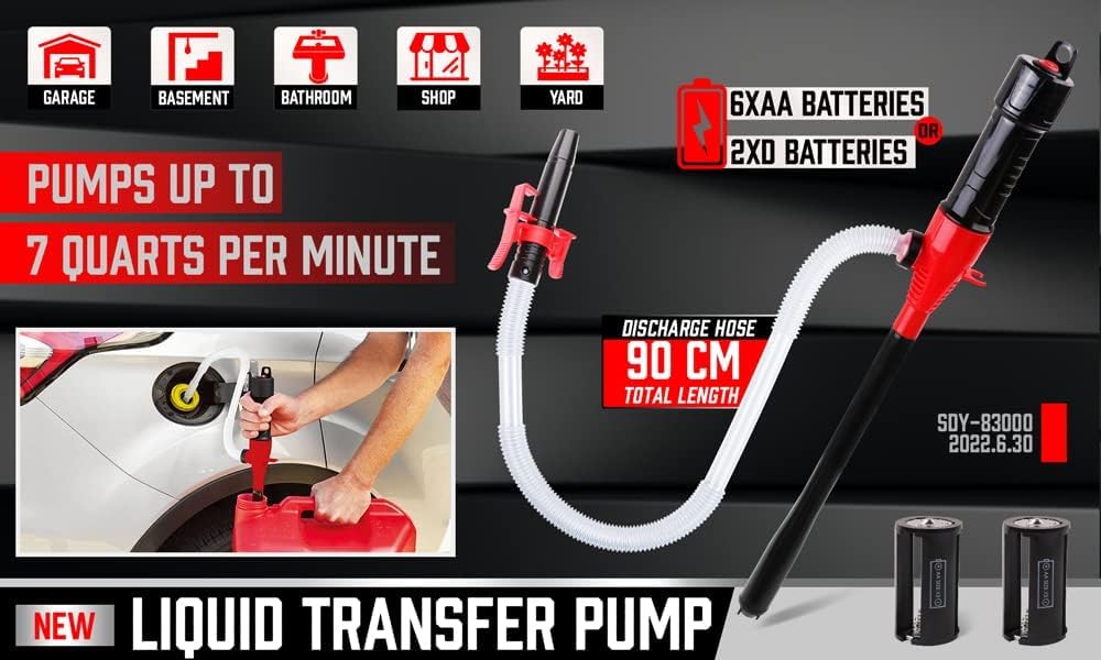 SEDY Electric Hand Pump, Portable Battery Powered Transfer Pump, Multi-Use Siphon Liquid Extractor for Gasoline, Diesel, Fuel, and Water Transfer