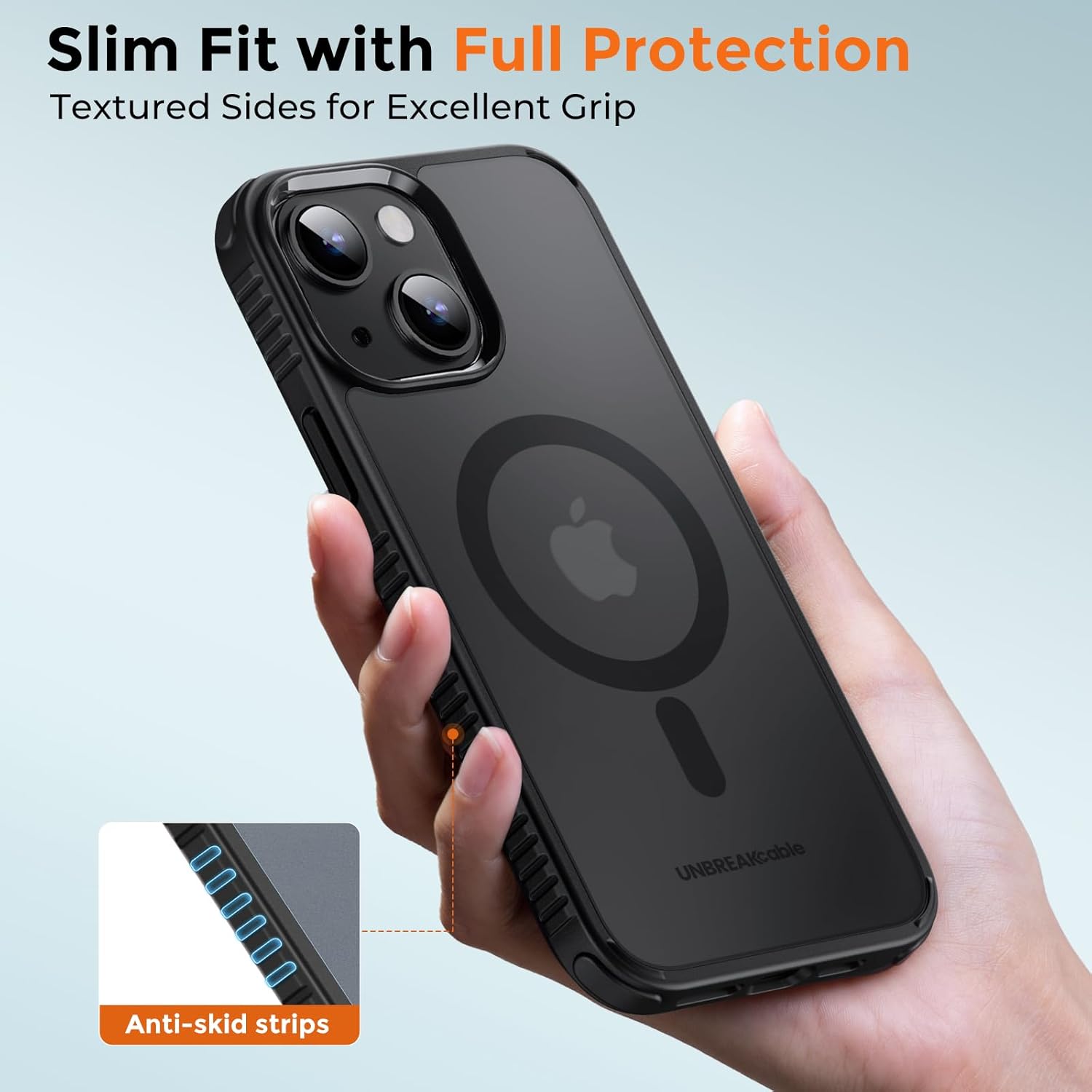 UNBREAKcable Case for iPhone 14 & iPhone 13, [Compatible with MagSafe] [Military Grade Shockproof] [Non-Slip] Translucent Matte Back and Soft TPU Edge Protective Case for iPhone 14/13 6.1", Black