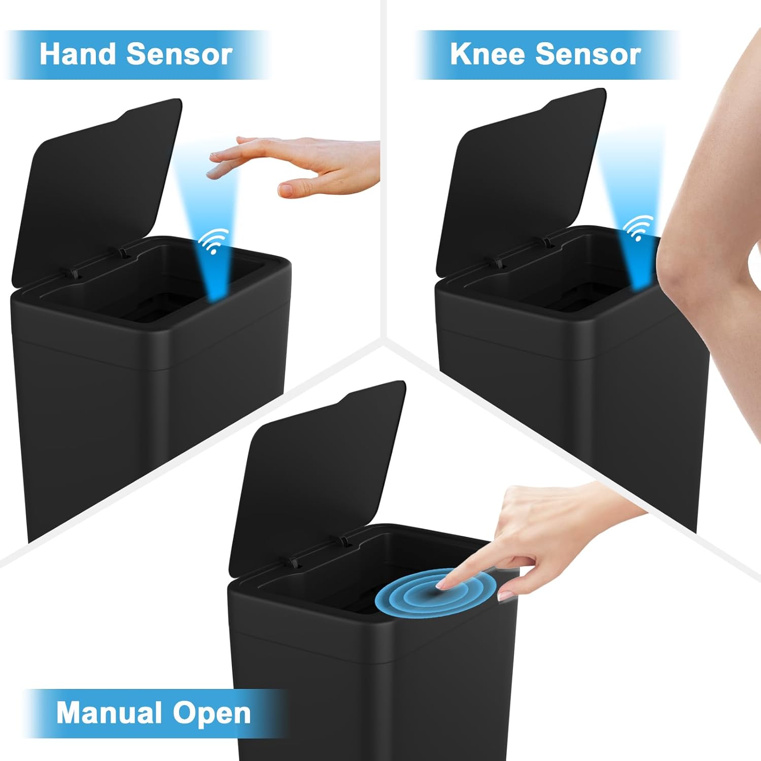 Naisu 2 Pack 4 Gal Bathroom Trash Can with Lid,Automatic Garbage Can with Touchless and Sealed Design,Slim Motion Sensor Waterproof Plastic Trash Bin Suitable for Bedrooms,Bathrooms,Kitchens,（Black）