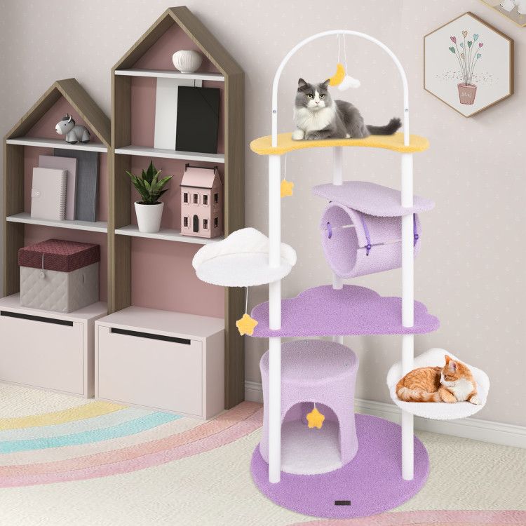 62 Inches Large Cat Tower with Metal Frame and Jumping Platforms