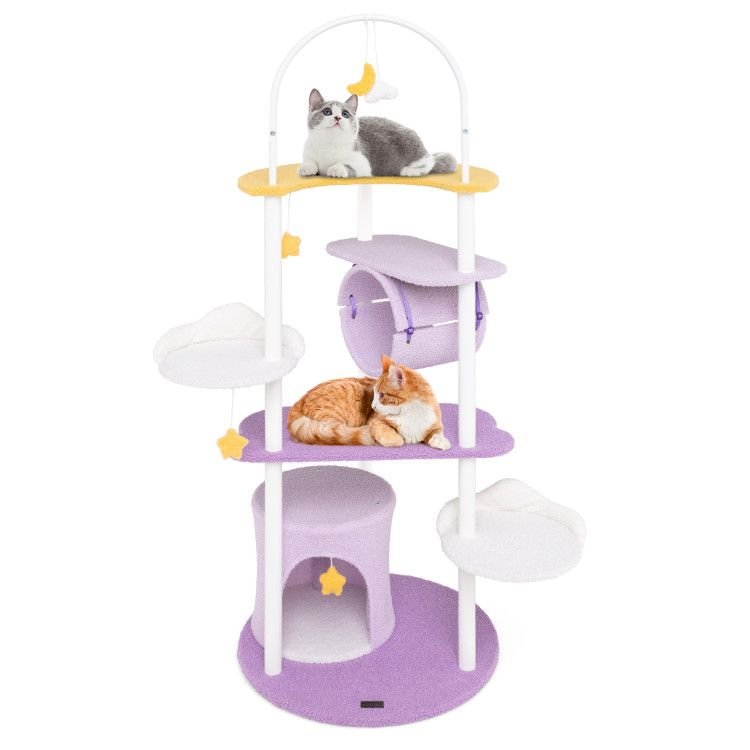 62 Inches Large Cat Tower with Metal Frame and Jumping Platforms