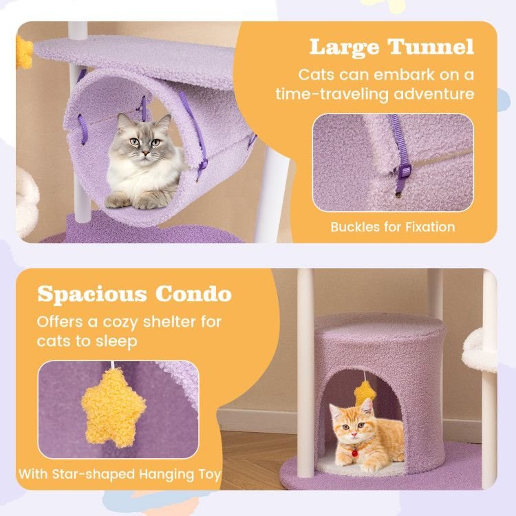 62 Inches Large Cat Tower with Metal Frame and Jumping Platforms