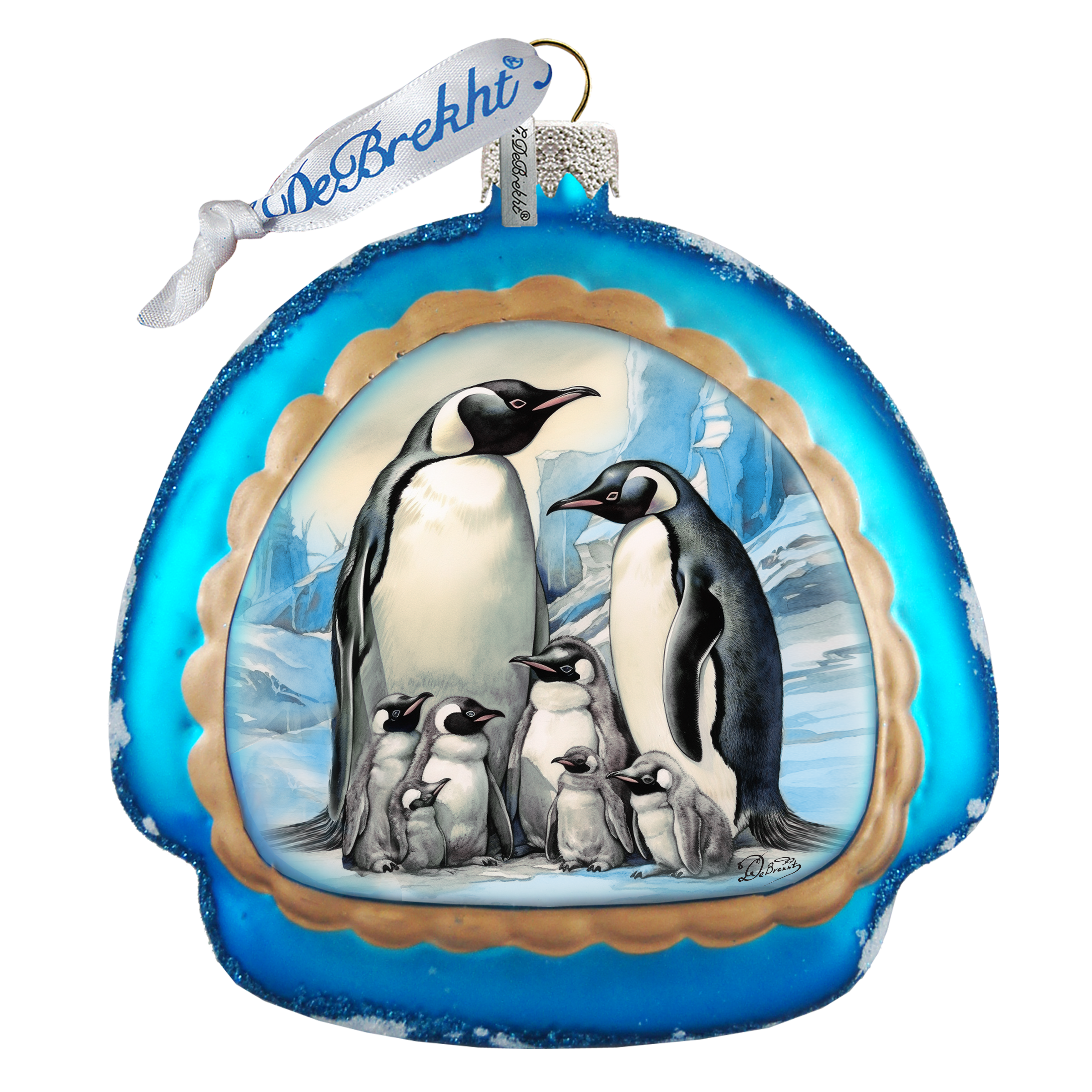 A Love on Ice - Penguin's Family Rainbow Glass Ornament by G. Debrekht - Wildlife Holiday Décor - 756-019