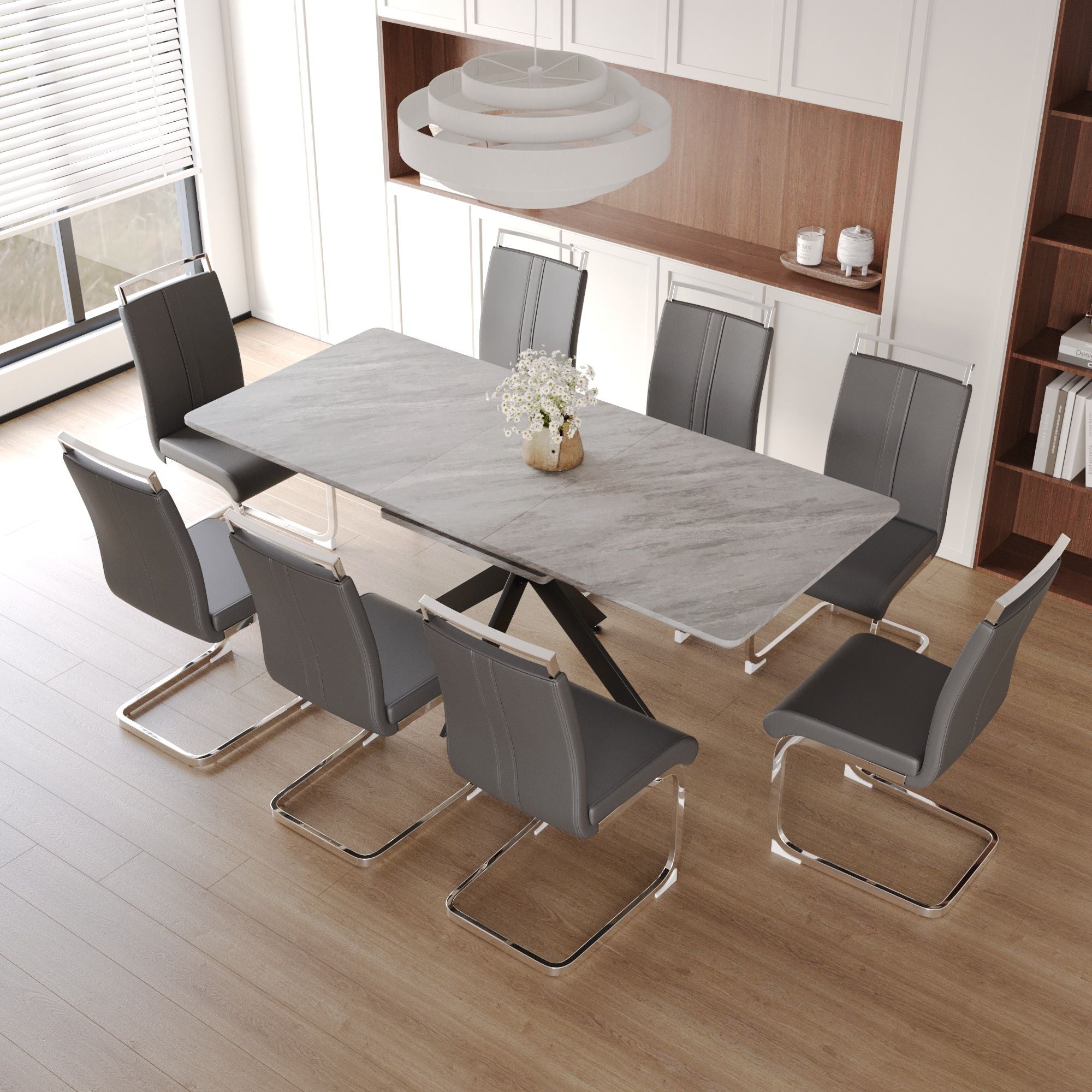62.4" extendable 78.15" dining Table Set for 6-8 Person for Dining Room,C-shaped Tube Soft padded armless dining chair and Very large Dining Room Table Kitchen Table Chair Set with metal Legs