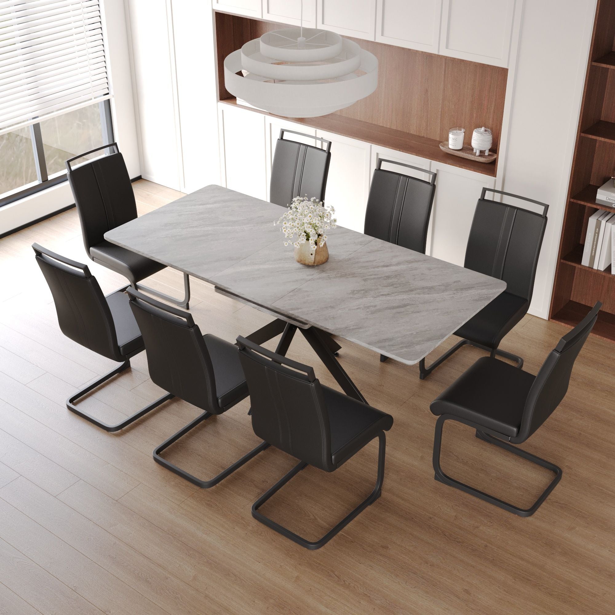 62.4" extendable 78.15" dining Table Set for 6-8 Person for Dining Room,C-shaped Tube Soft padded armless dining chair and Very large Dining Room Table Kitchen Table Chair Set with metal Legs