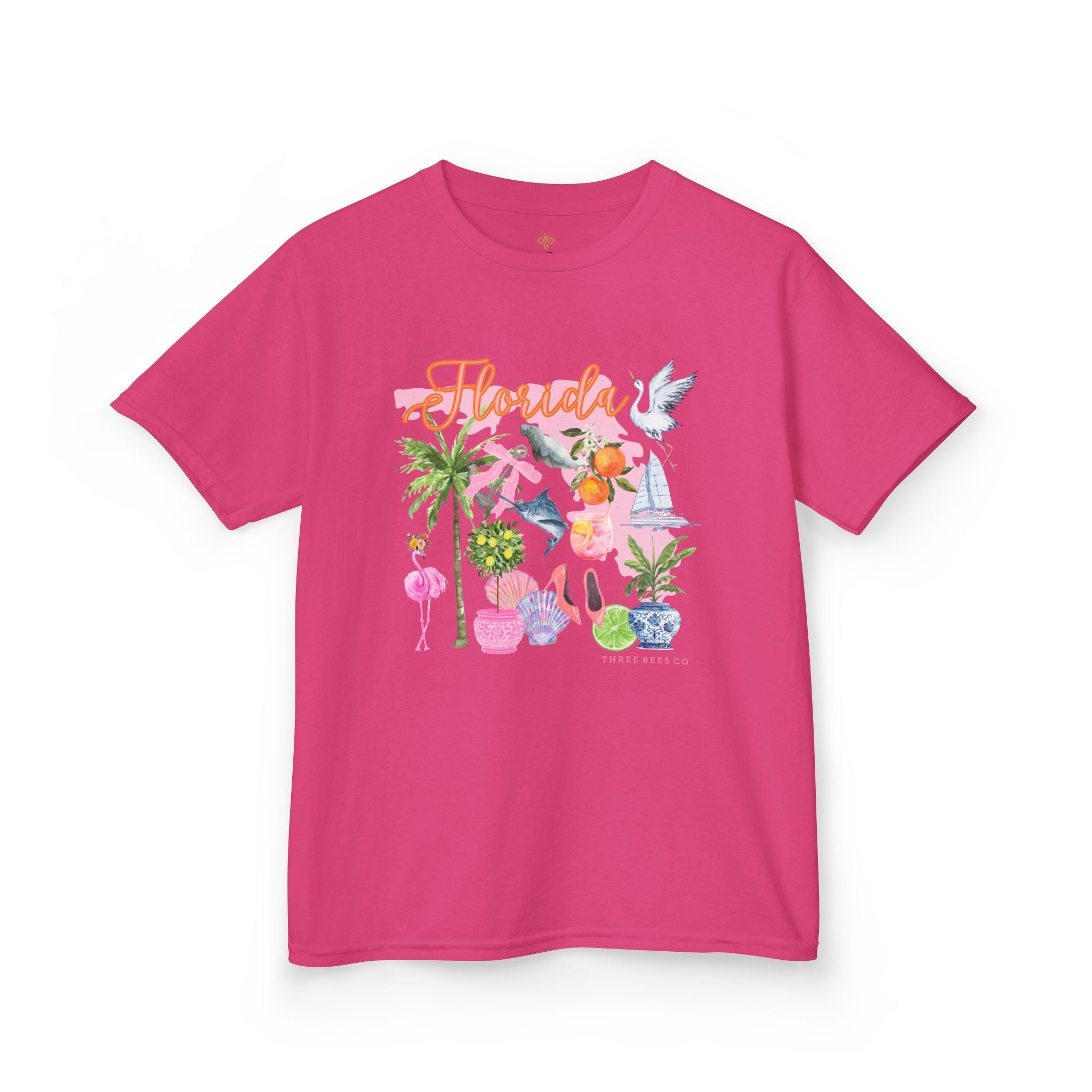 Bee Sunny Florida Floral Girls Short Sleeve Heavy Cotton Gildan Youth Hive Tee