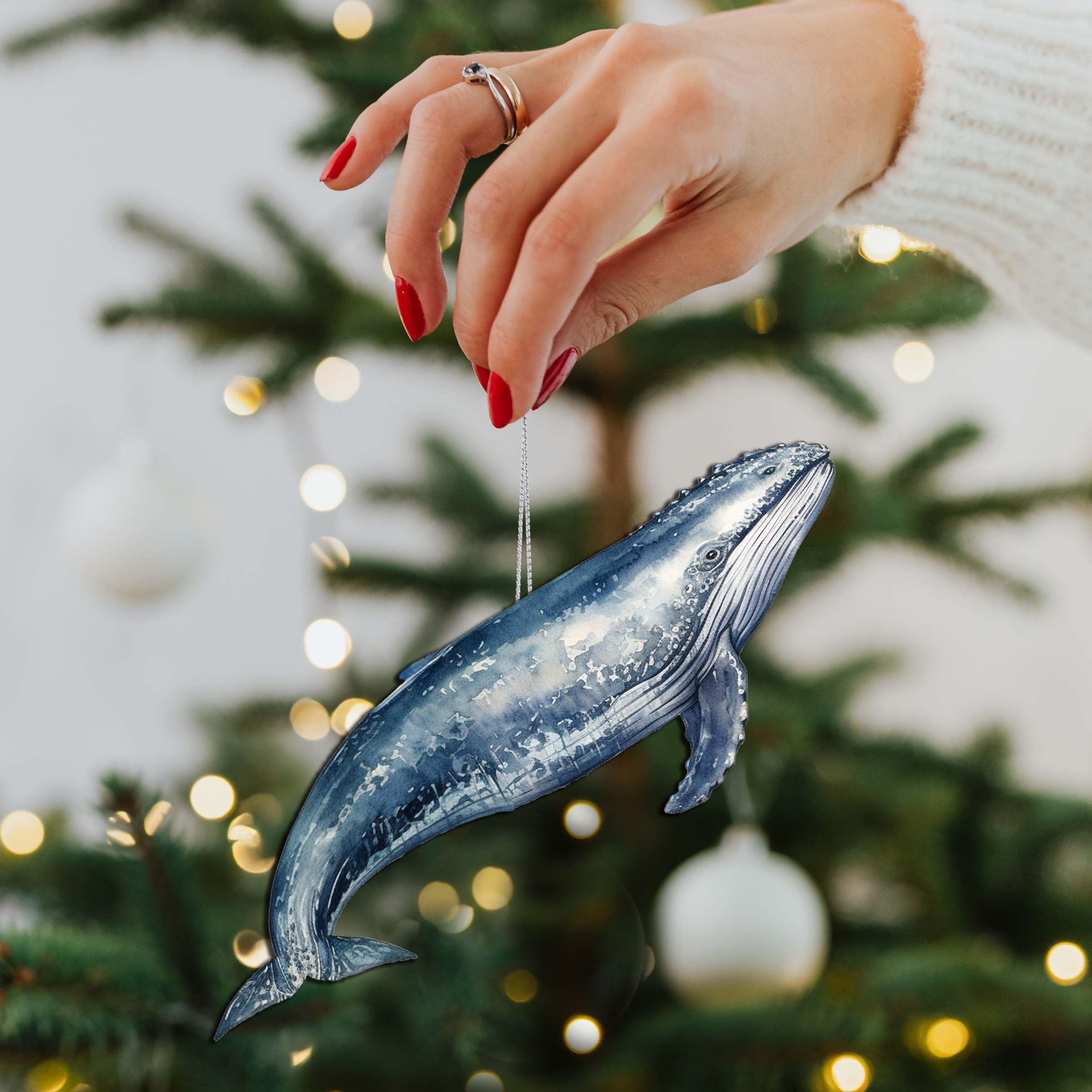 Alaskan Humpback Whale Wooden Ornaments by G.Debrekht - Wildlife Holiday Decor - 8710103-2