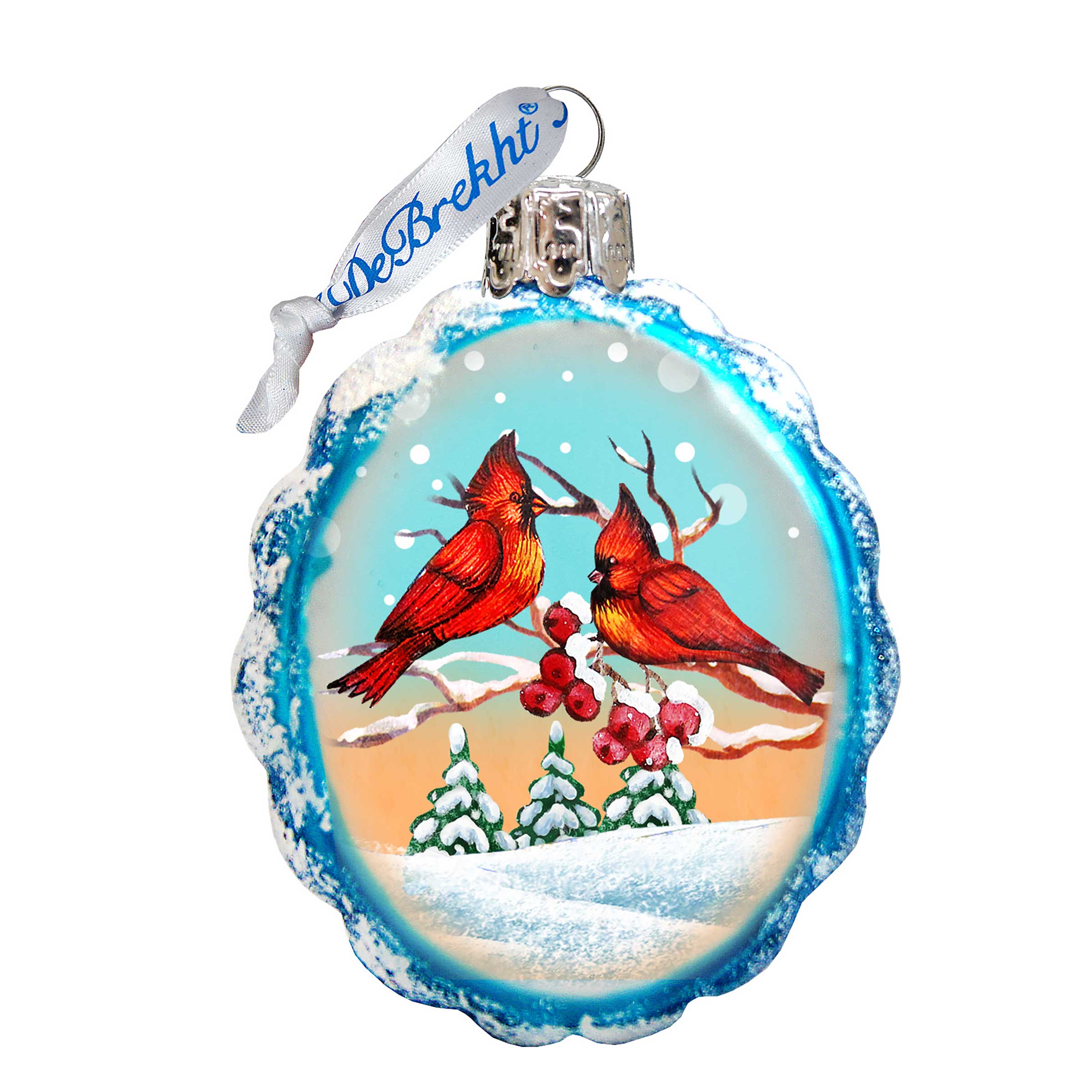Winter Cardinals Mercury Glass Ornament by G. DeBrekht - Wildlife Holiday Decor - 771014