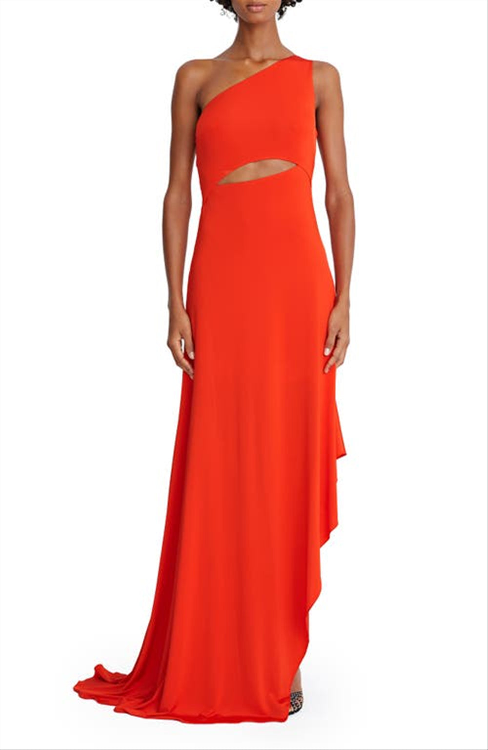 Halston Jersey Cascade Slit Gown, Size 4, Vermillion by Steals