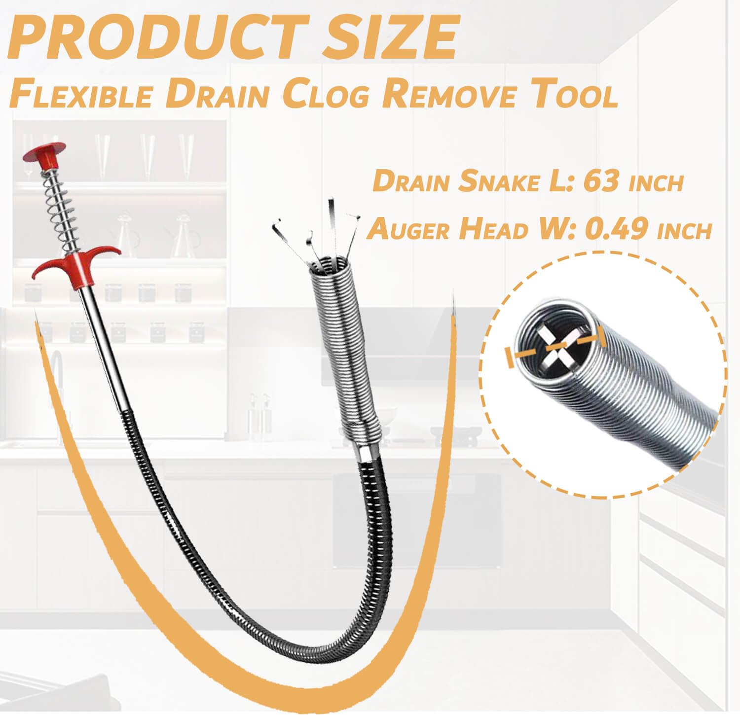 63 Inch Sink Drain Snake, Drain Clog Remove Tool With 4 Claws, Flexible Grabber Claw Pick Up Tool, Drain Snake Hair Drain Clog Remover Tool, Home Sink And Toilet Drain Cleaner Tool