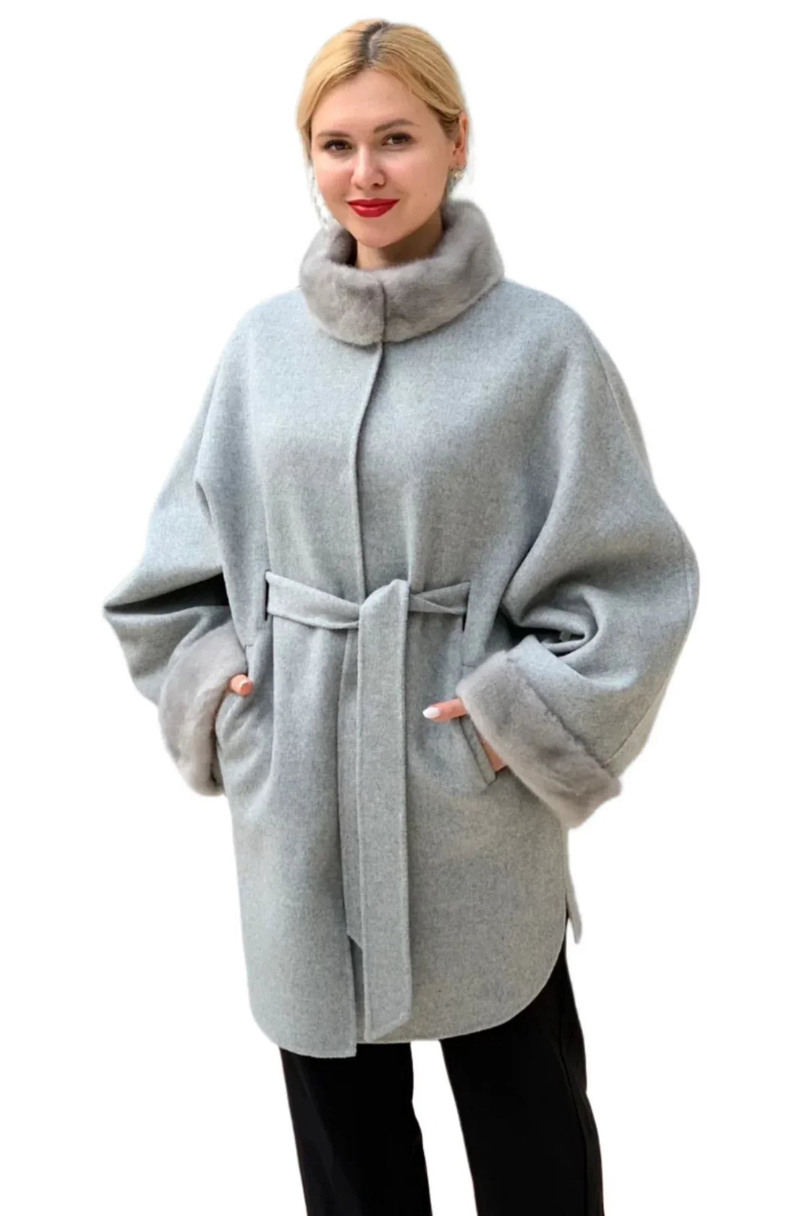 Genuine Scandinavian Mink Fur Virgin Wool Coat