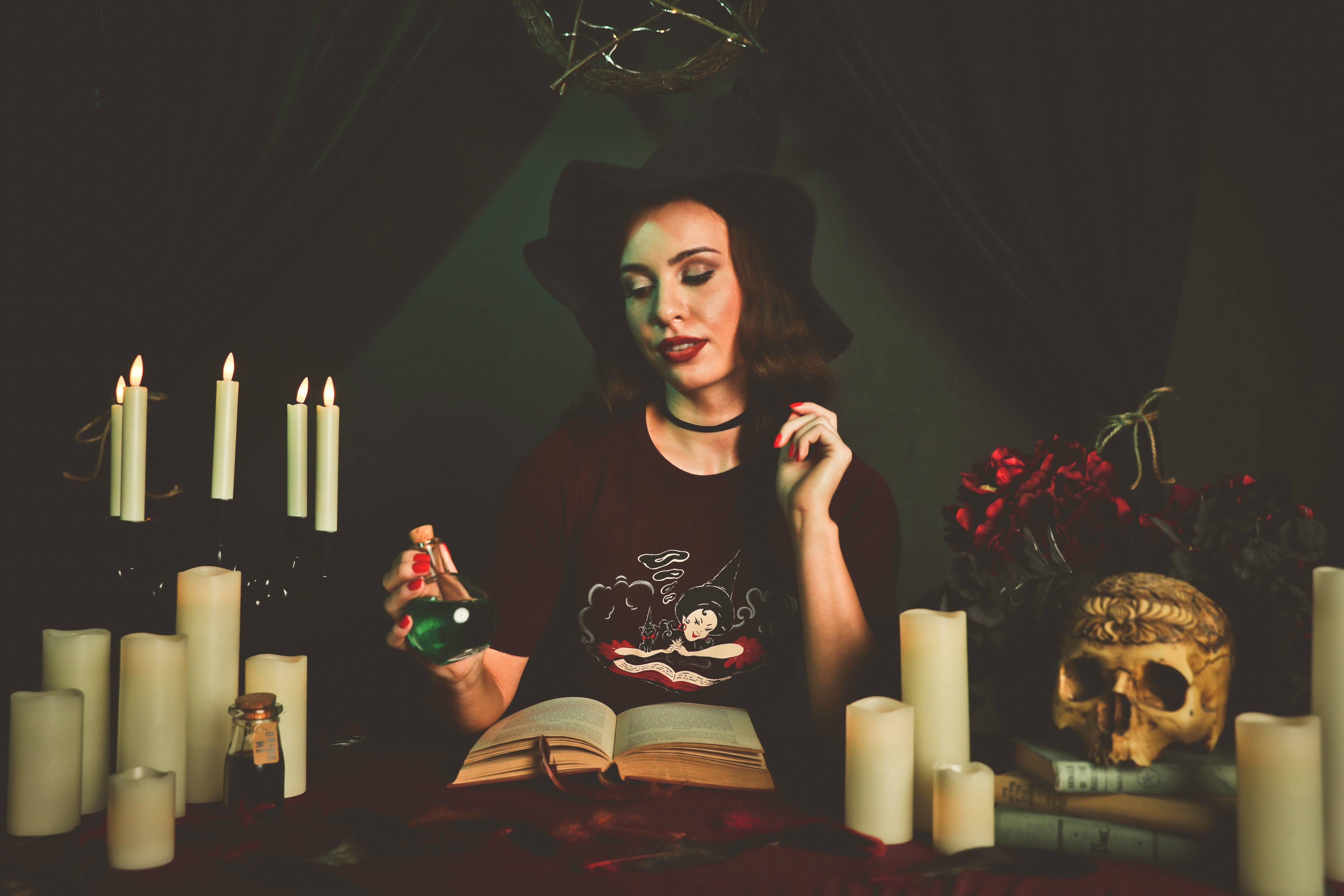 Witch Bible short sleeve Sweater in Burgundy by Mischief Made - LARGE