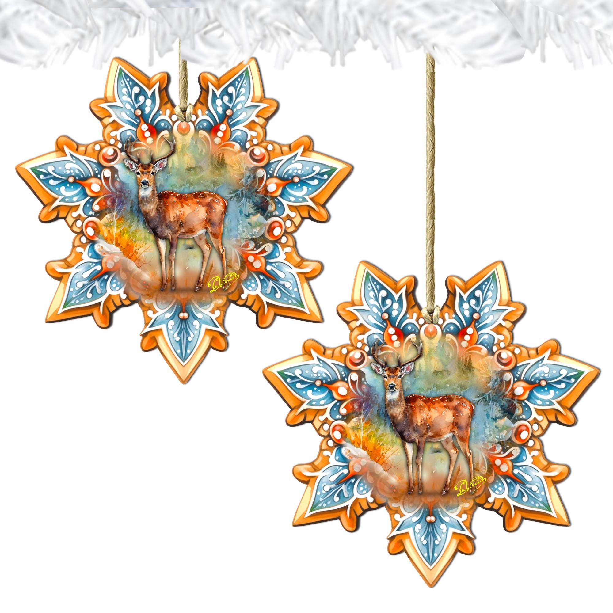 Forest Elk Snowflake Wooden Ornaments by G. Debrekht - Nature Wildlife Decor - 8688413