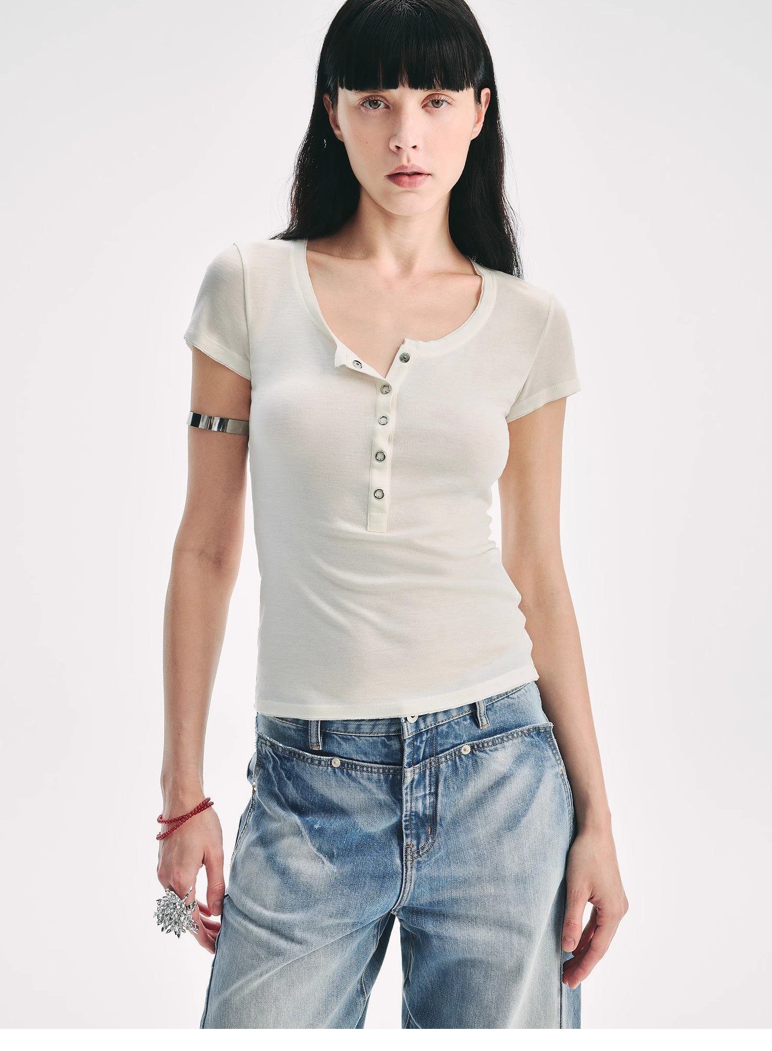 FireladyFur Brand Slim Fit Tencel Wool Women's Slim Fit Henley T-Shirts Short/Long Sleeve V-Neck Button Knitted Bottoming Basic Tops"Pure Fashion"-4
