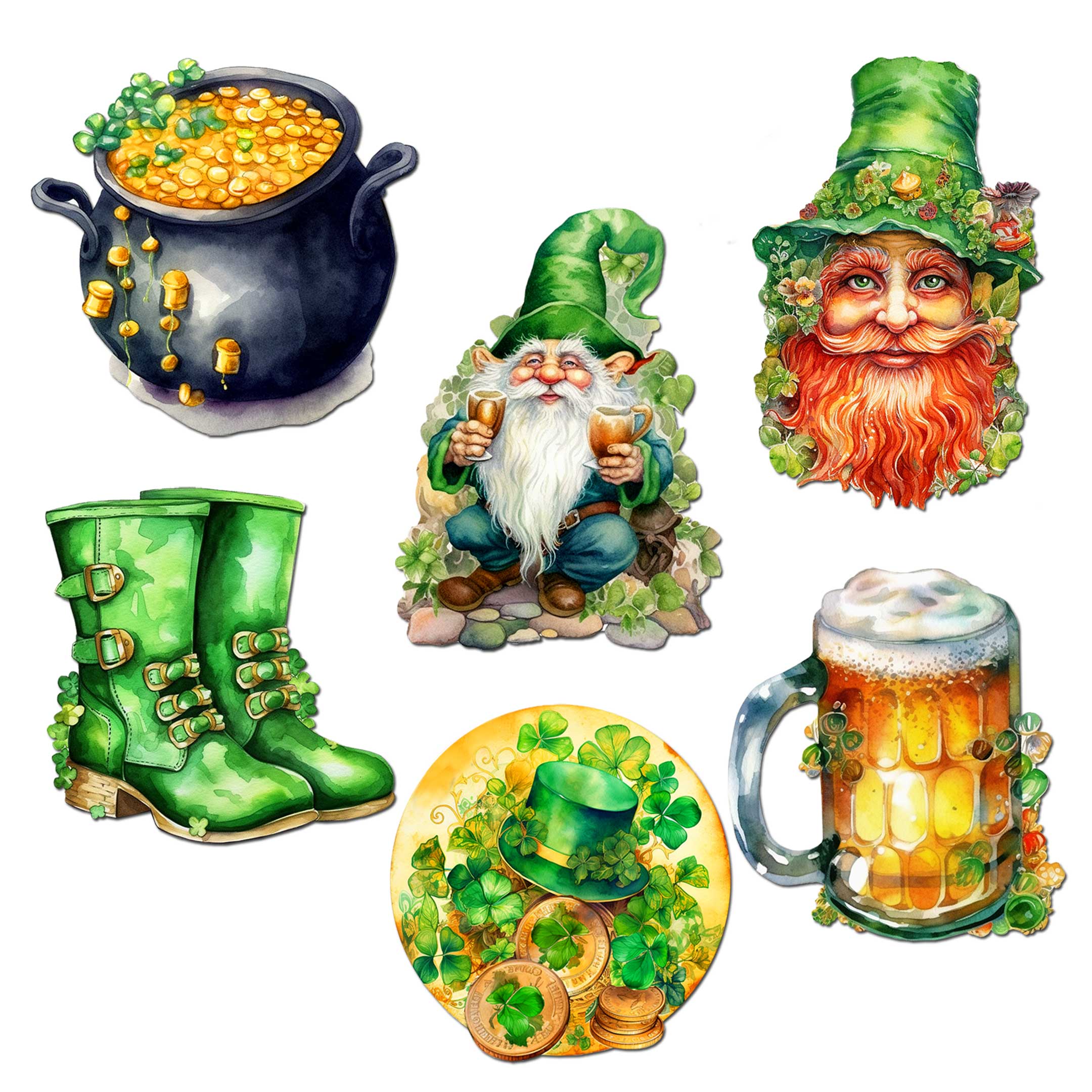St. Patrick's Day Decorative Wooden Magnets Set of 6 by G. Debrekht - St. Patrick's Day Decor - 8090058G-S6