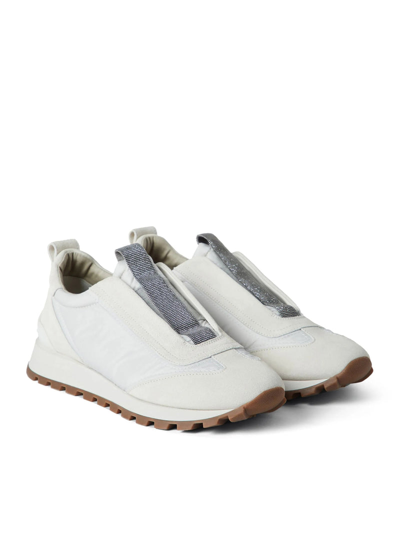 Brunello Cucinelli Women Slip On Sneakers In Leather And Fabric