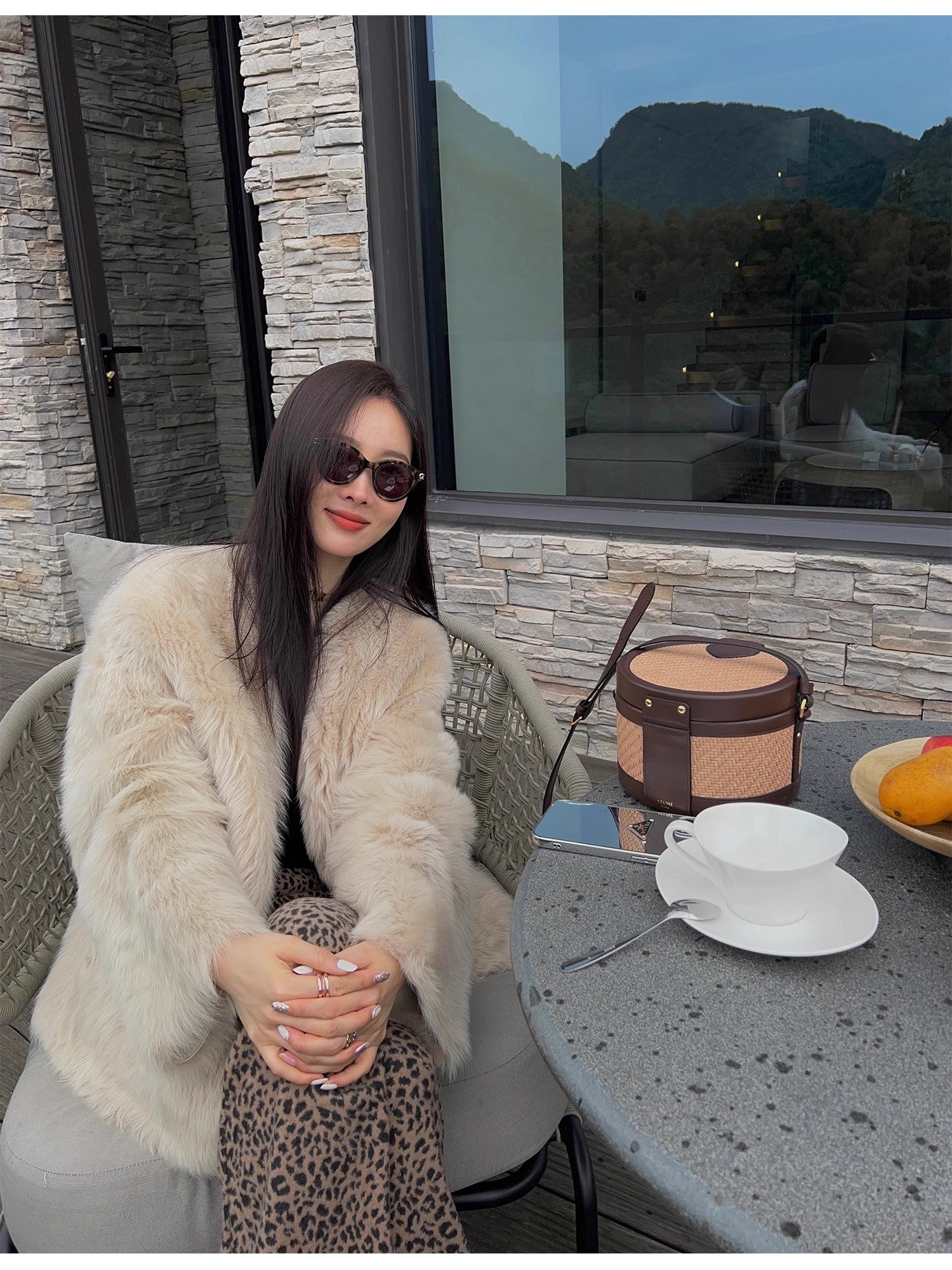 "Night in Paris" imported Tuscan sheepskin women's V-neck age-reducing lamb fur coat-0
