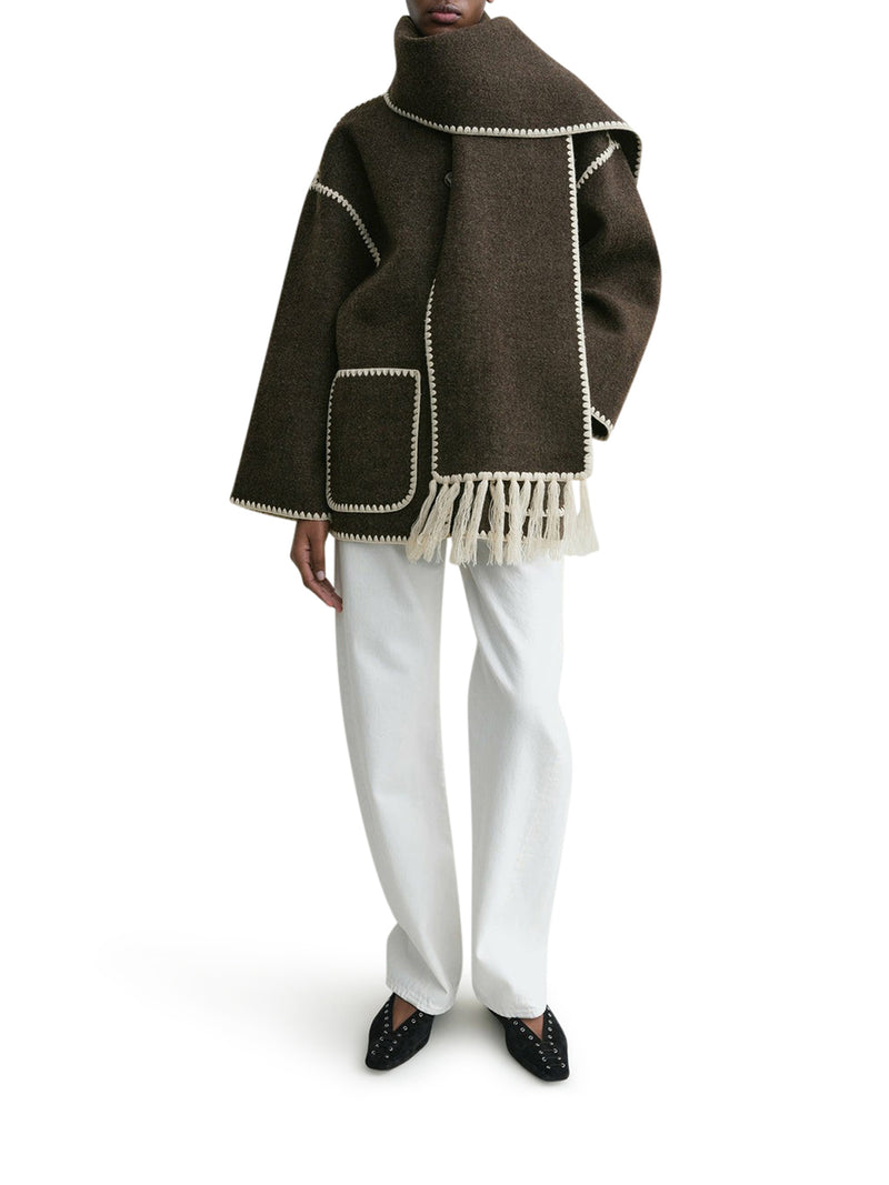 Toteme Women Embroidered Scarf Jacket Chocolate Melange