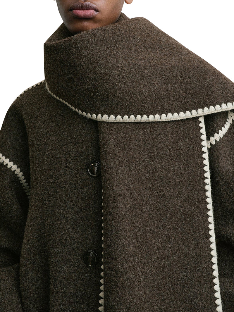 Toteme Women Embroidered Scarf Jacket Chocolate Melange