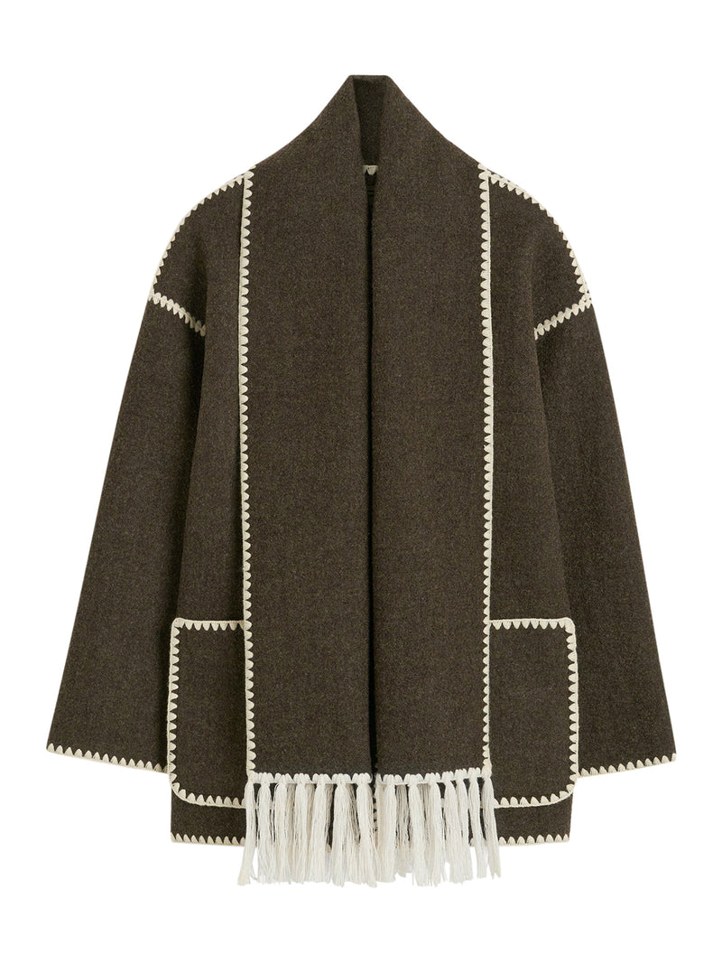 Toteme Women Embroidered Scarf Jacket Chocolate Melange