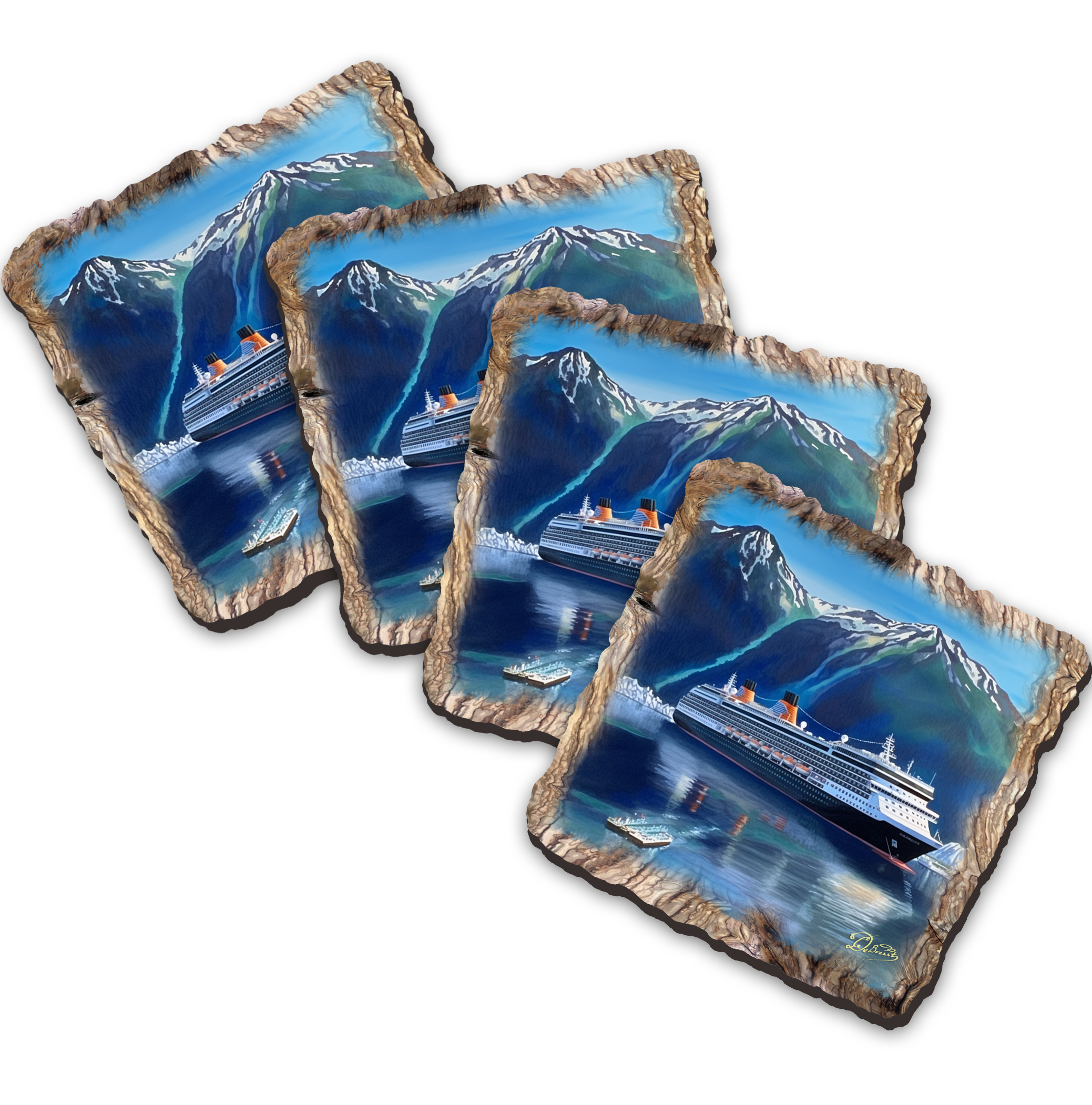 Cruise Ship Wooden Cork Coasters Gift Set of 4 by Nature Wonders Coastal Nature Wildlife Decor  - 95392C-S4