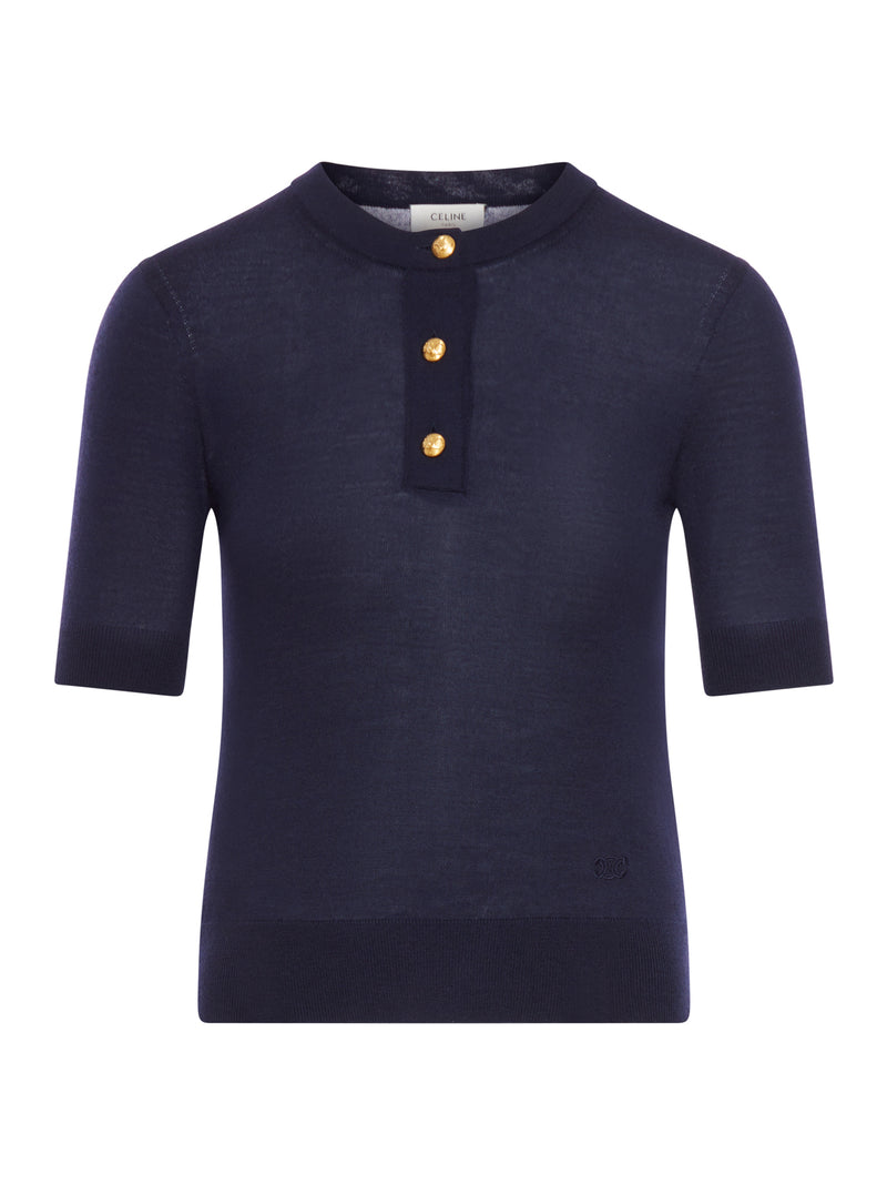 Celine Women Triomphe Crew Neck Sweater In Fine Wool