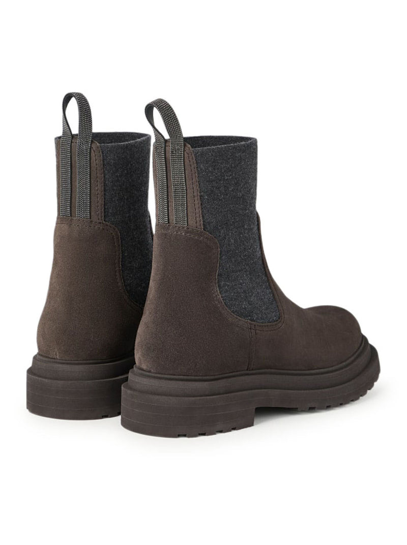 Brunello Cucinelli Women Suede Boot With Mesh Insert